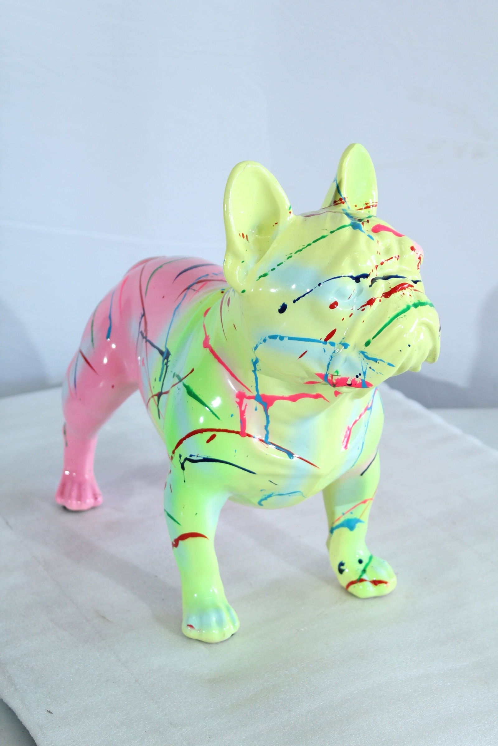 Colorful French Bulldog Statue - Hand-Painted Resin Dog Figurine with Neon Splatter Paint Design, - 6