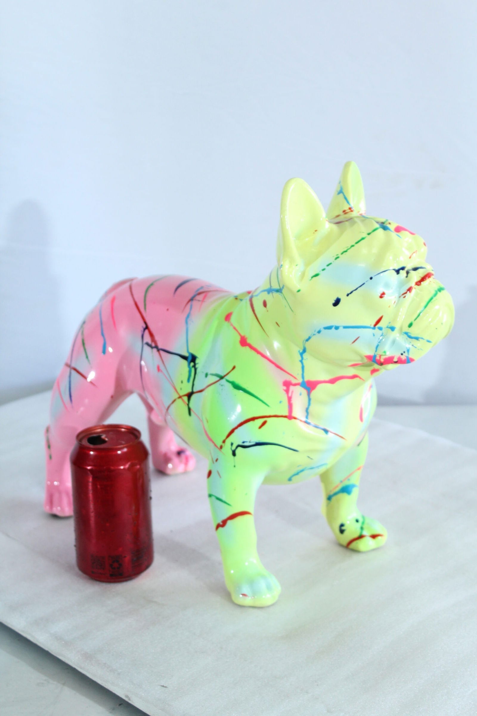 Colorful French Bulldog Statue - Hand-Painted Resin Dog Figurine with Neon Splatter Paint Design, - 7