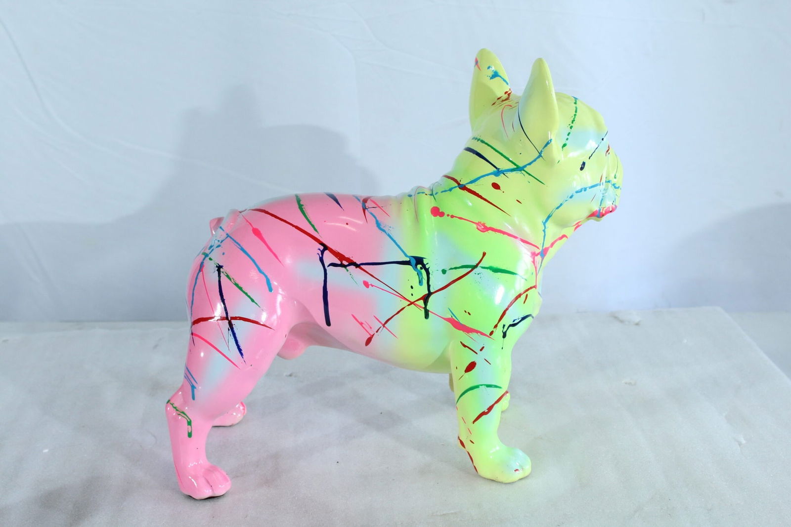 Colorful French Bulldog Statue - Hand-Painted Resin Dog Figurine with Neon Splatter Paint Design, - 8