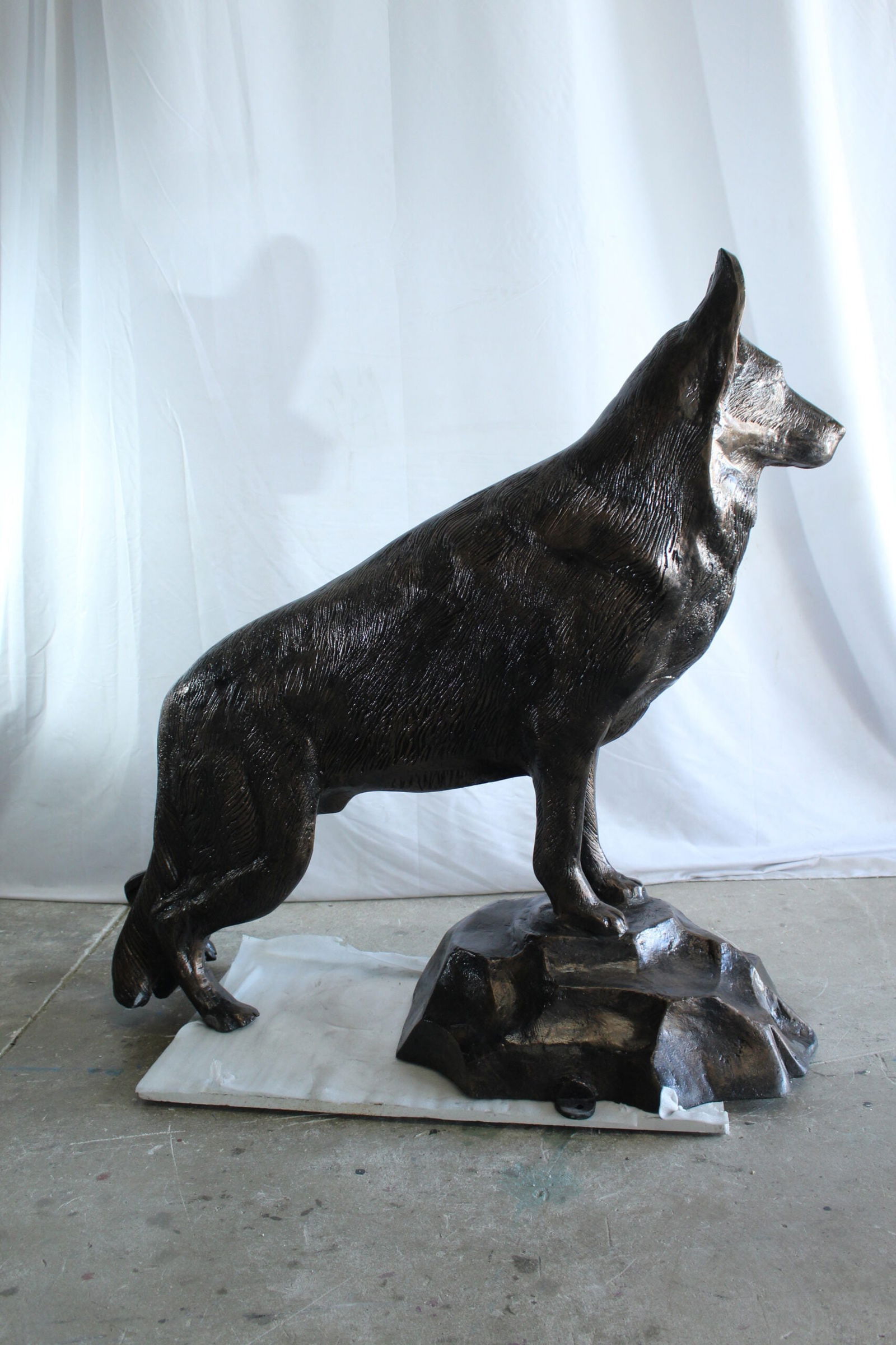 Giant Aluminum German Shepherd Statue Standing on Rock Base - Outdoor & Indoor Decorative Sculpture - 10