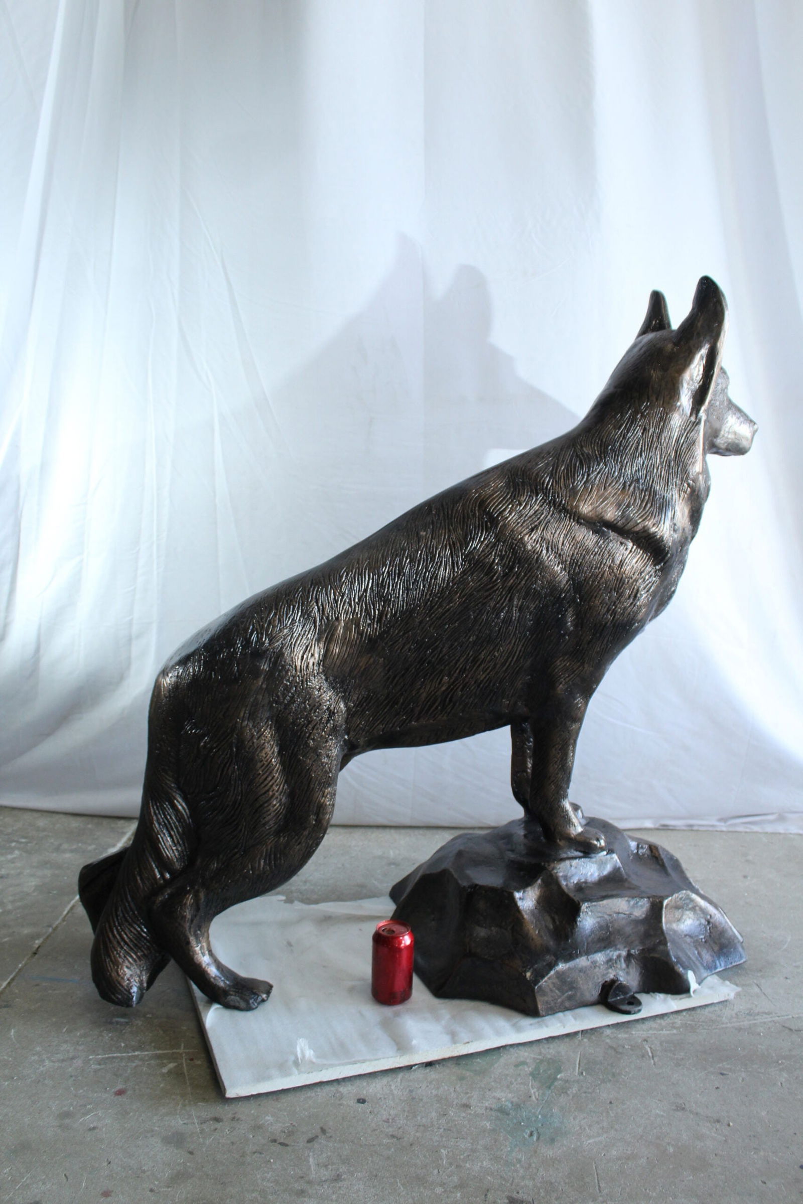 Giant Aluminum German Shepherd Statue Standing on Rock Base - Outdoor & Indoor Decorative Sculpture - 11