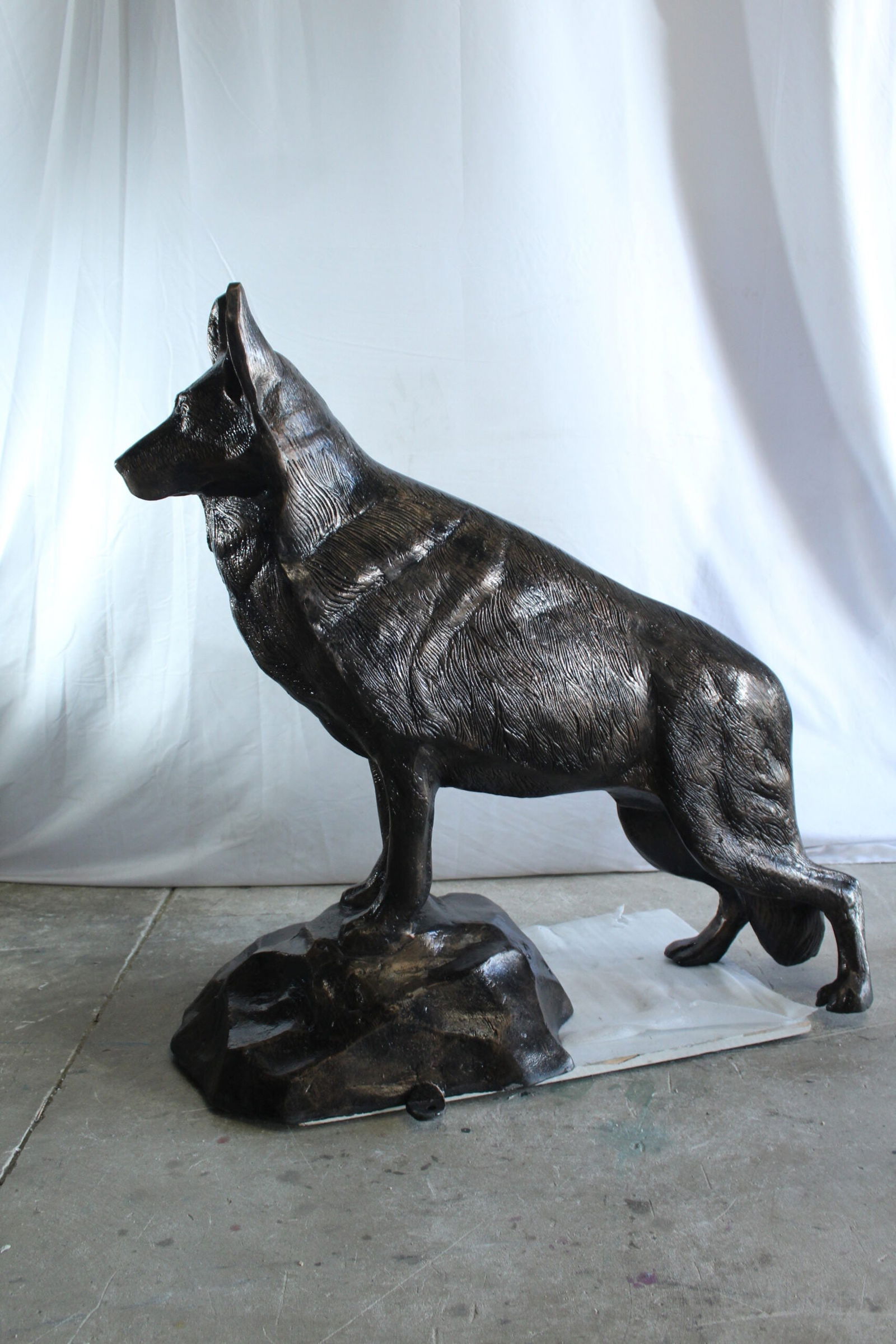 Giant Aluminum German Shepherd Statue Standing on Rock Base - Outdoor & Indoor Decorative Sculpture - 4