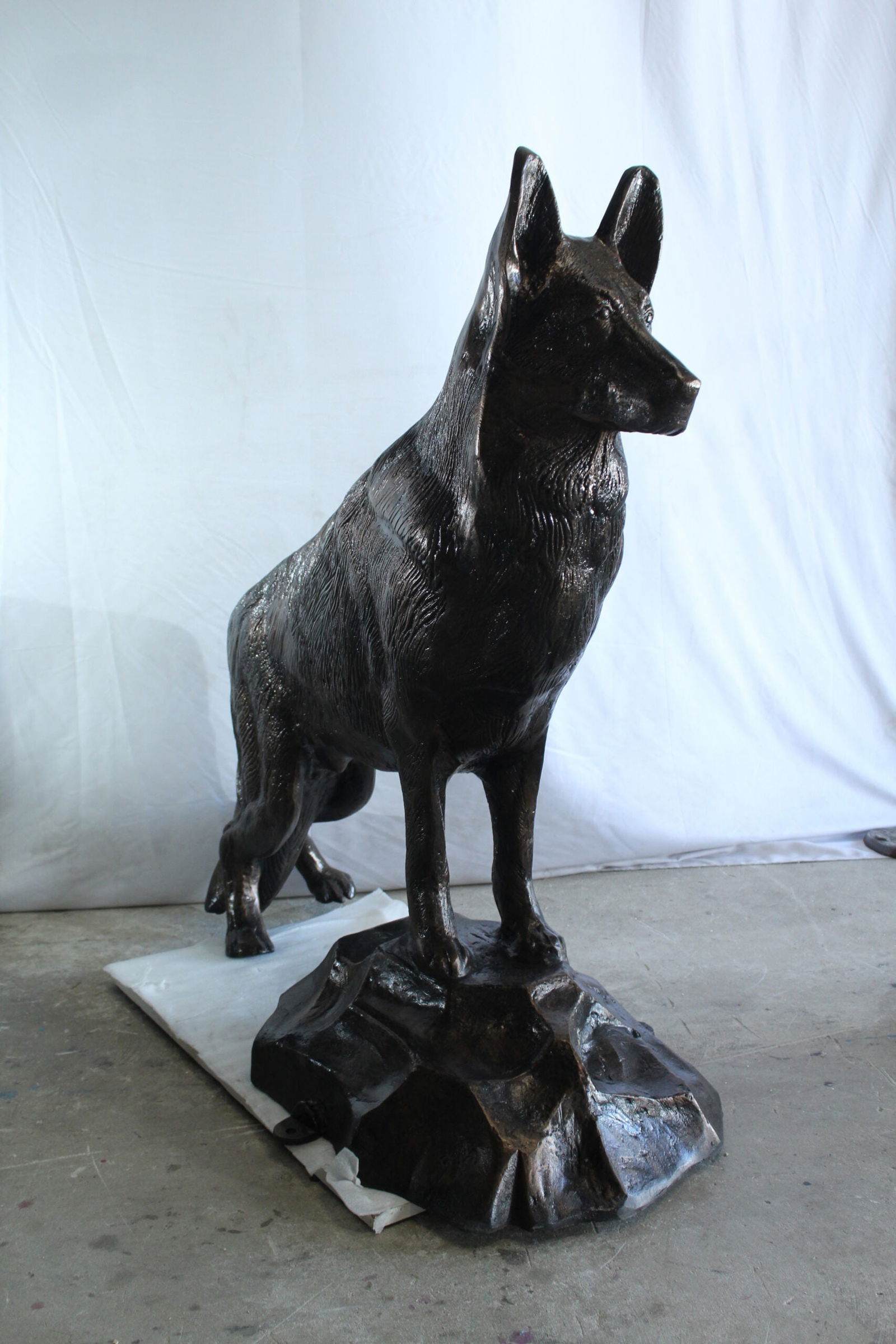 Giant Aluminum German Shepherd Statue Standing on Rock Base - Outdoor & Indoor Decorative Sculpture - 6