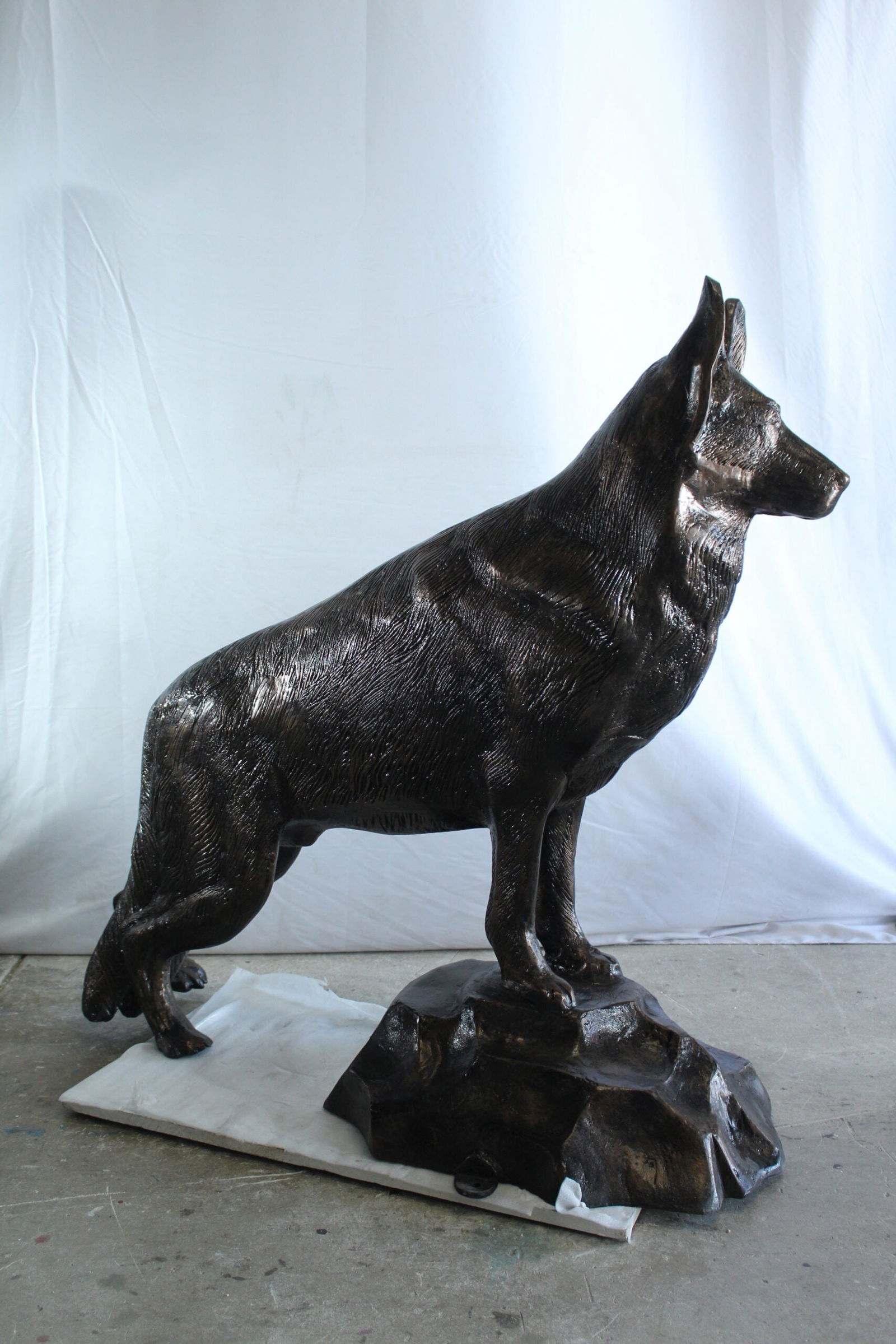 Giant Aluminum German Shepherd Statue Standing on Rock Base - Outdoor & Indoor Decorative Sculpture - 7