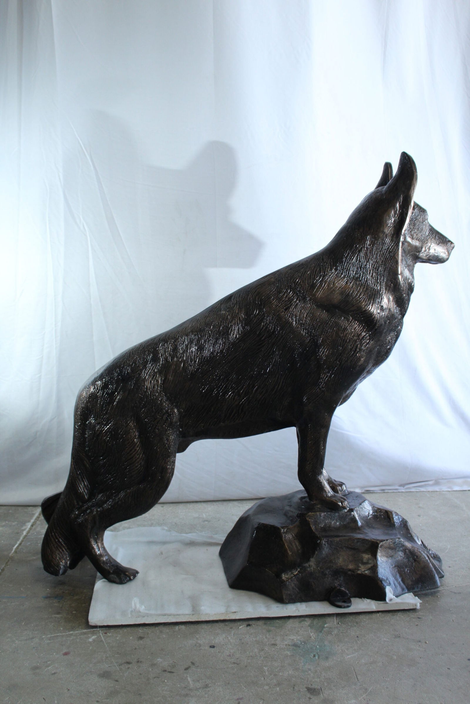 Giant Aluminum German Shepherd Statue Standing on Rock Base - Outdoor & Indoor Decorative Sculpture - 8