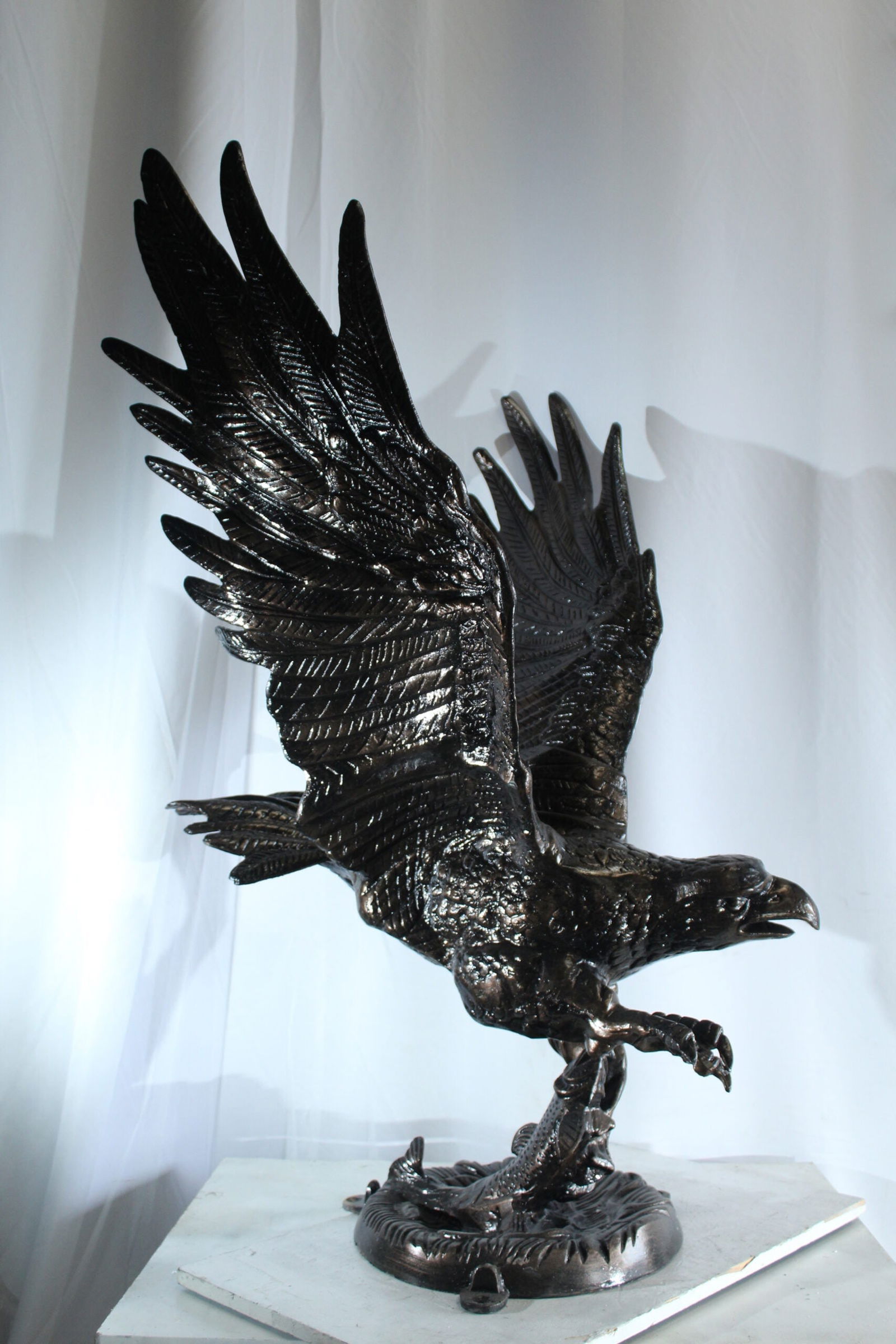 Large Aluminum Eagle Statue with Wings Spread in Flight - Bronze-Style Wildlife Decor for Home & - 10