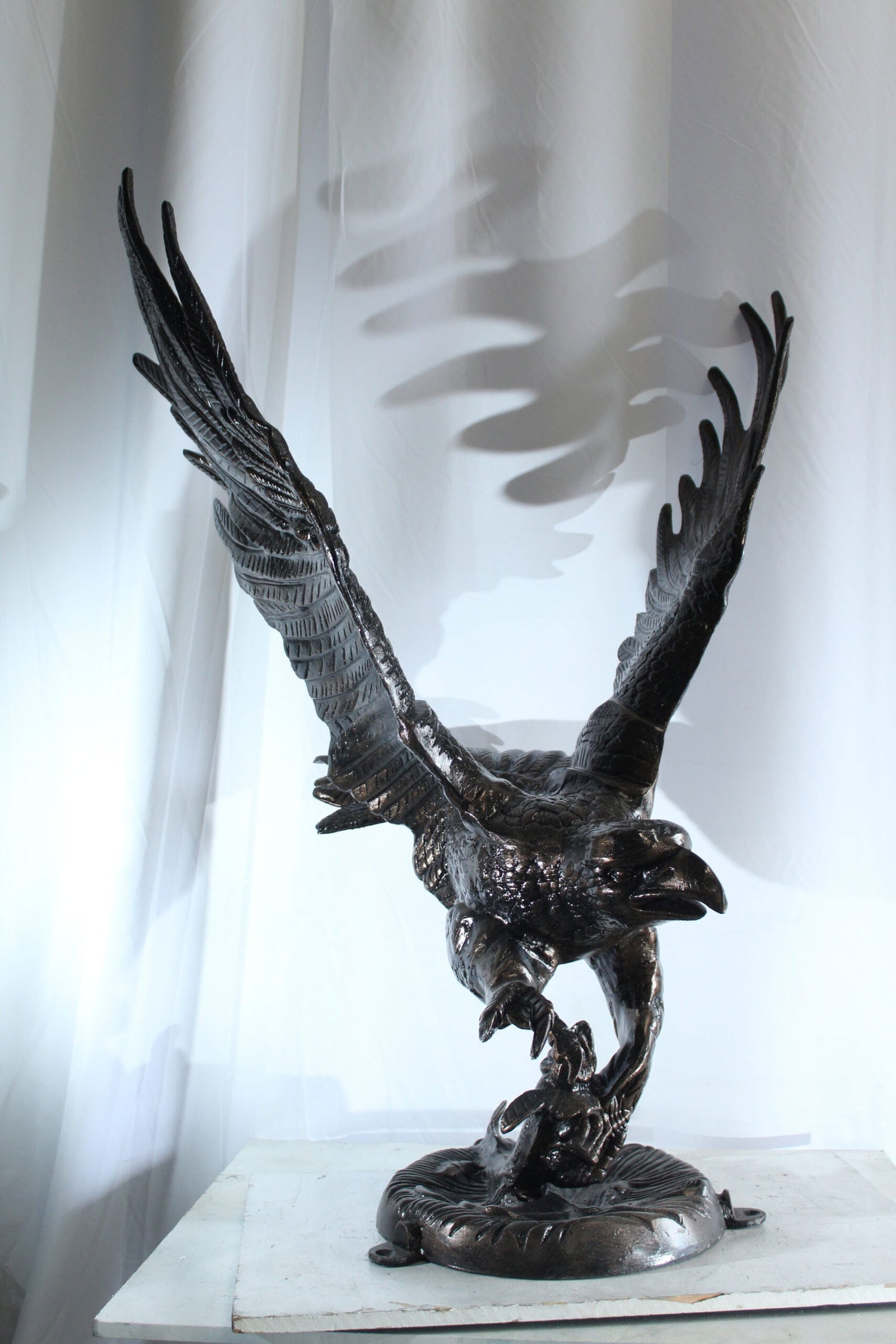 Large Aluminum Eagle Statue with Wings Spread in Flight - Bronze-Style Wildlife Decor for Home & - 11