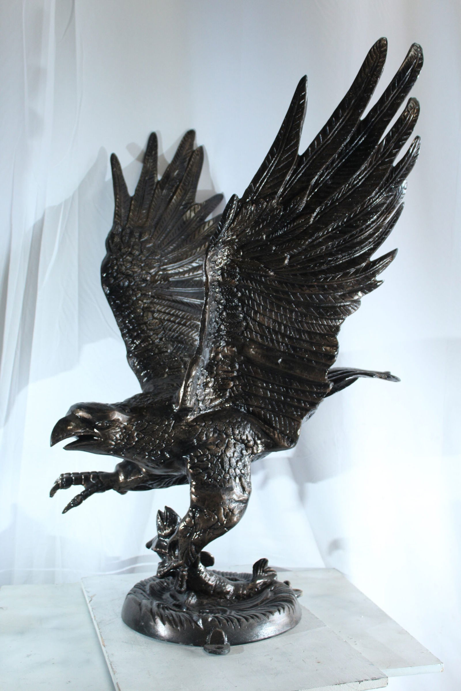 Large Aluminum Eagle Statue with Wings Spread in Flight - Bronze-Style Wildlife Decor for Home & - 6