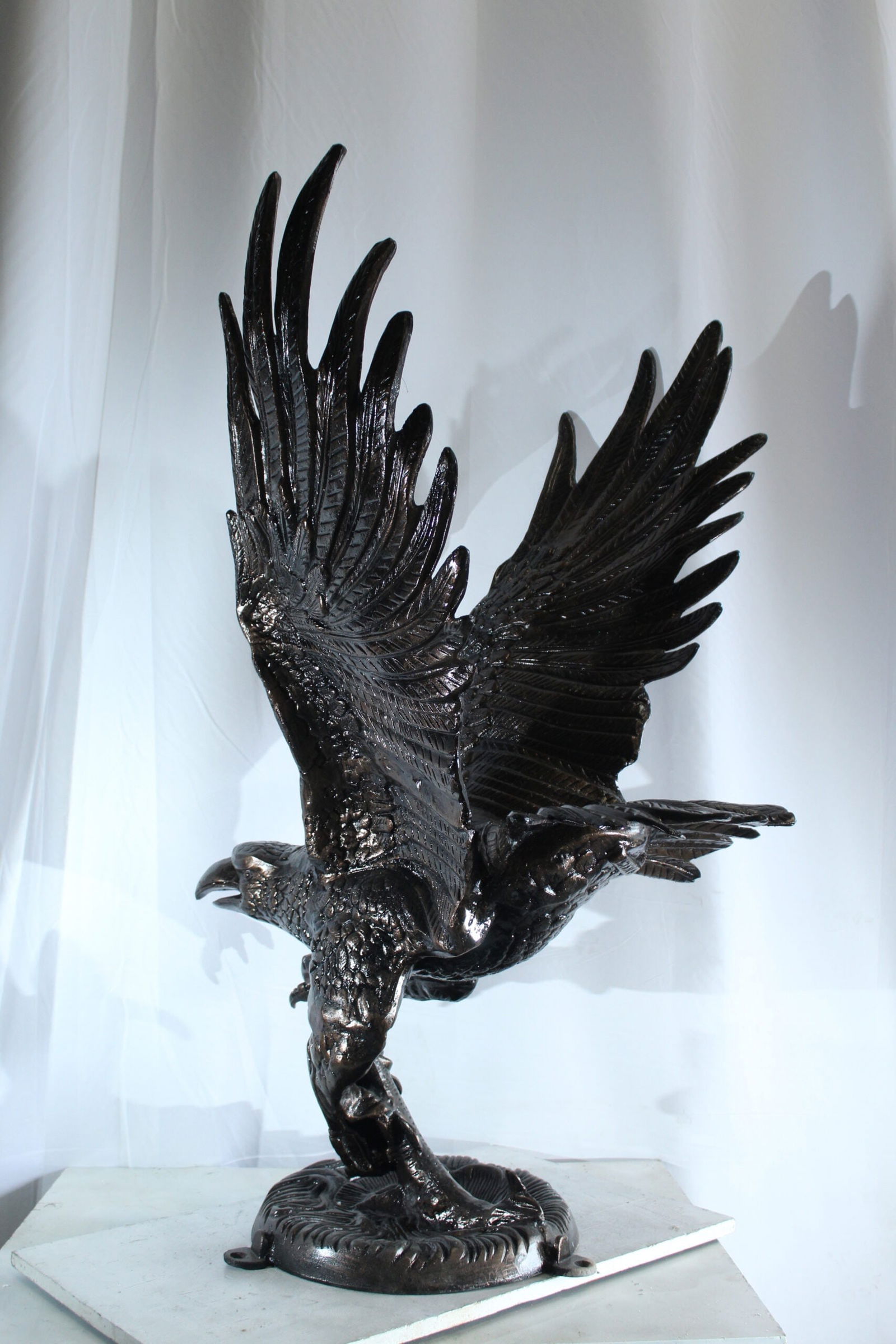 Large Aluminum Eagle Statue with Wings Spread in Flight - Bronze-Style Wildlife Decor for Home & - 7