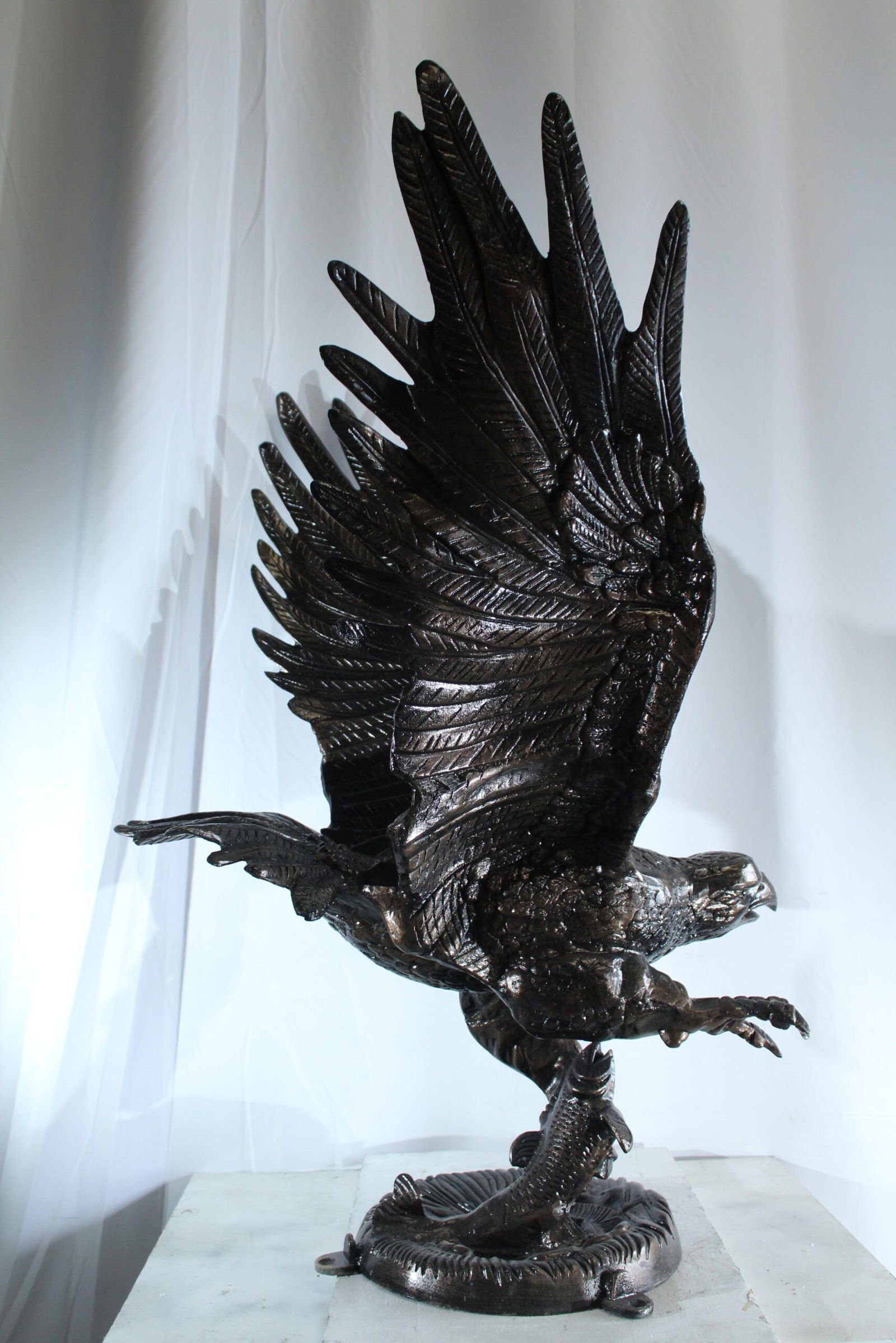Large Aluminum Eagle Statue with Wings Spread in Flight - Bronze-Style Wildlife Decor for Home & - 9