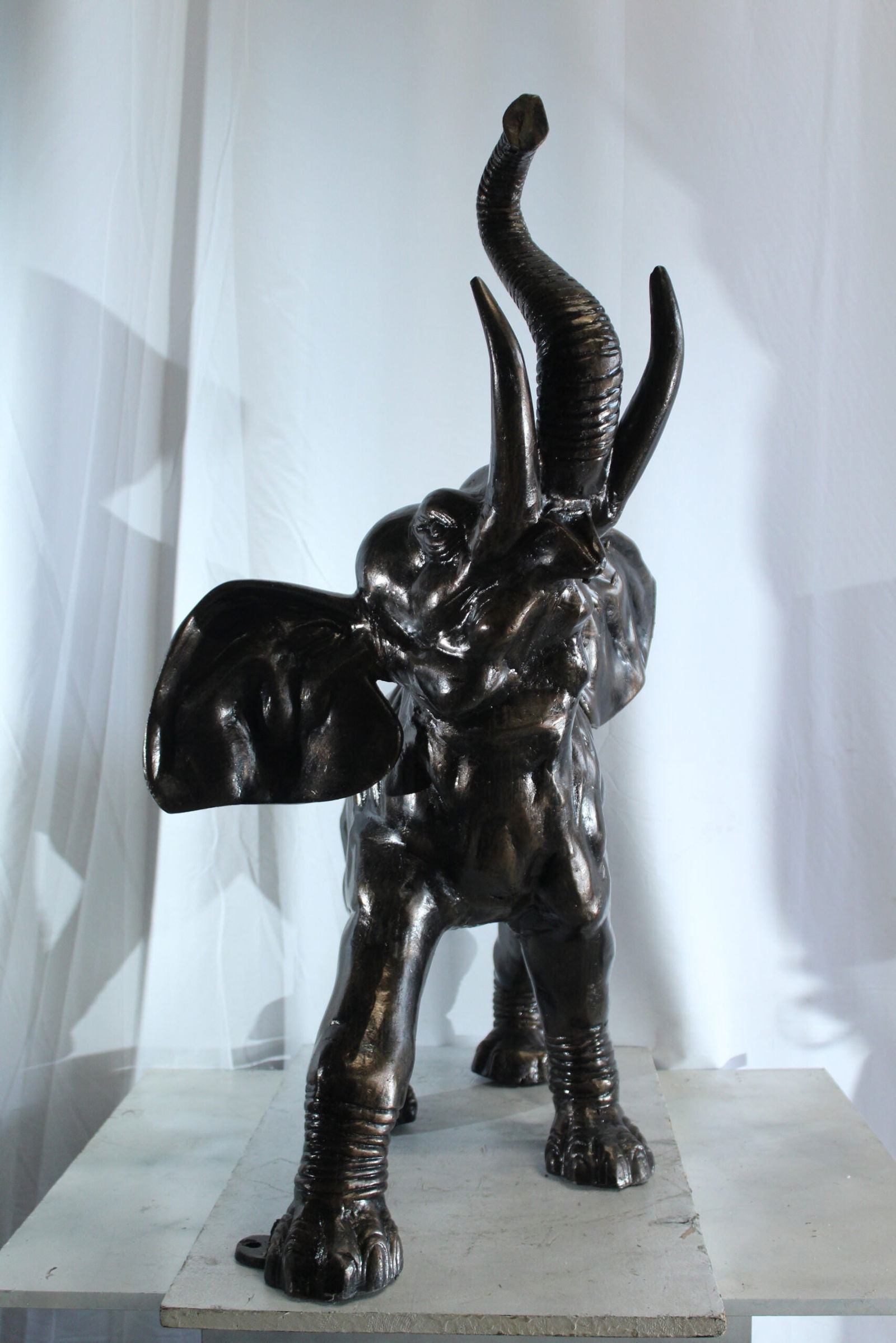 Majestic Aluminum Elephant Statue with Raised Trunk - Decorative Sculpture for Indoor & Outdoor - 6