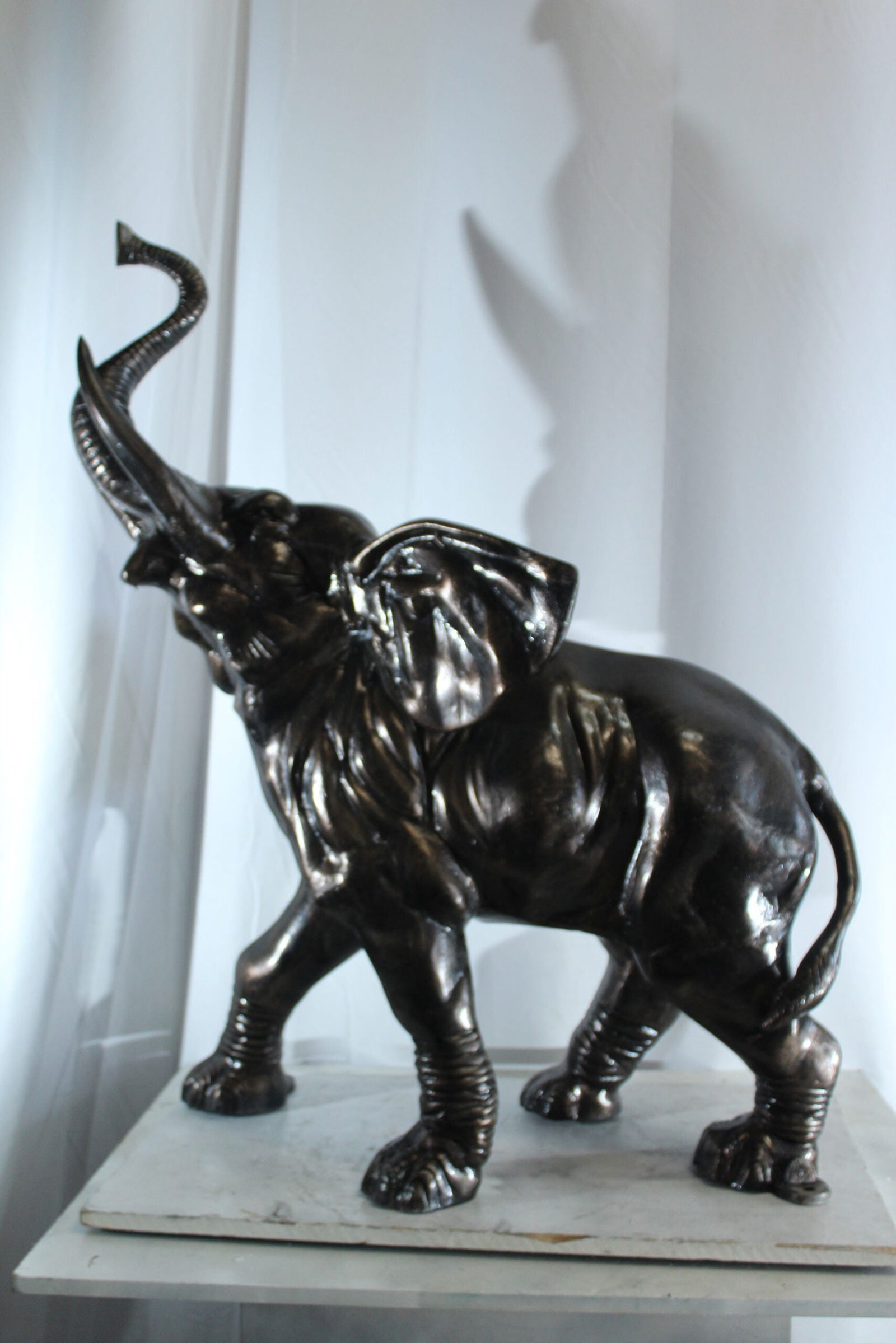 Majestic Aluminum Elephant Statue with Raised Trunk - Decorative Sculpture for Indoor & Outdoor - 7