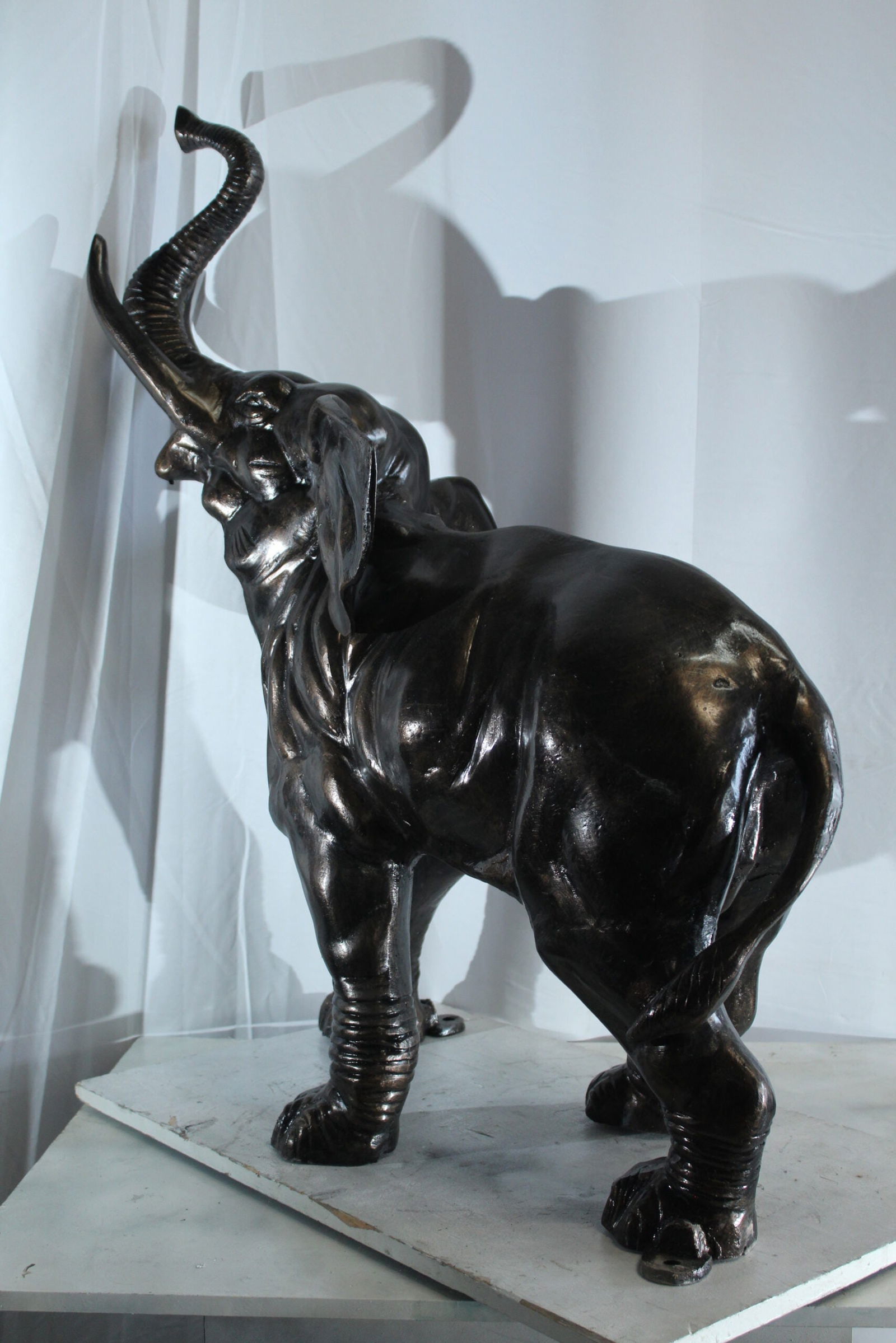 Majestic Aluminum Elephant Statue with Raised Trunk - Decorative Sculpture for Indoor & Outdoor - 8