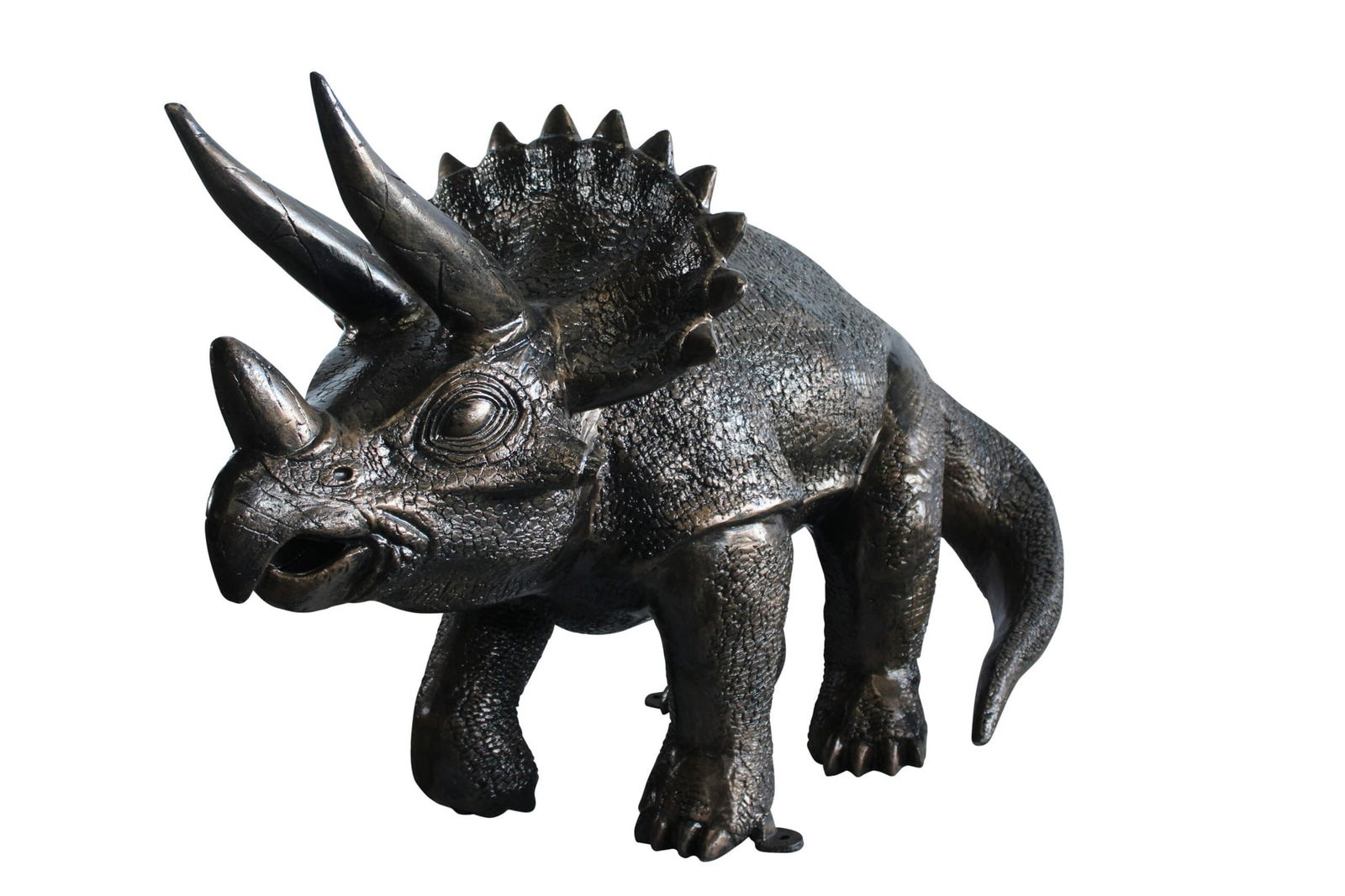 Giant Aluminum Triceratops Statue - 57" Long Dinosaur Sculpture with Detailed Scales & Horns for: Title:Giant Aluminum Triceratops Statue - 57" Long Dinosaur Sculpture with Detailed Scales & Horns for Outdoor Exhibits & Themed Decor - 57" x 26" x 35"HDescription:This giant aluminum triceratops