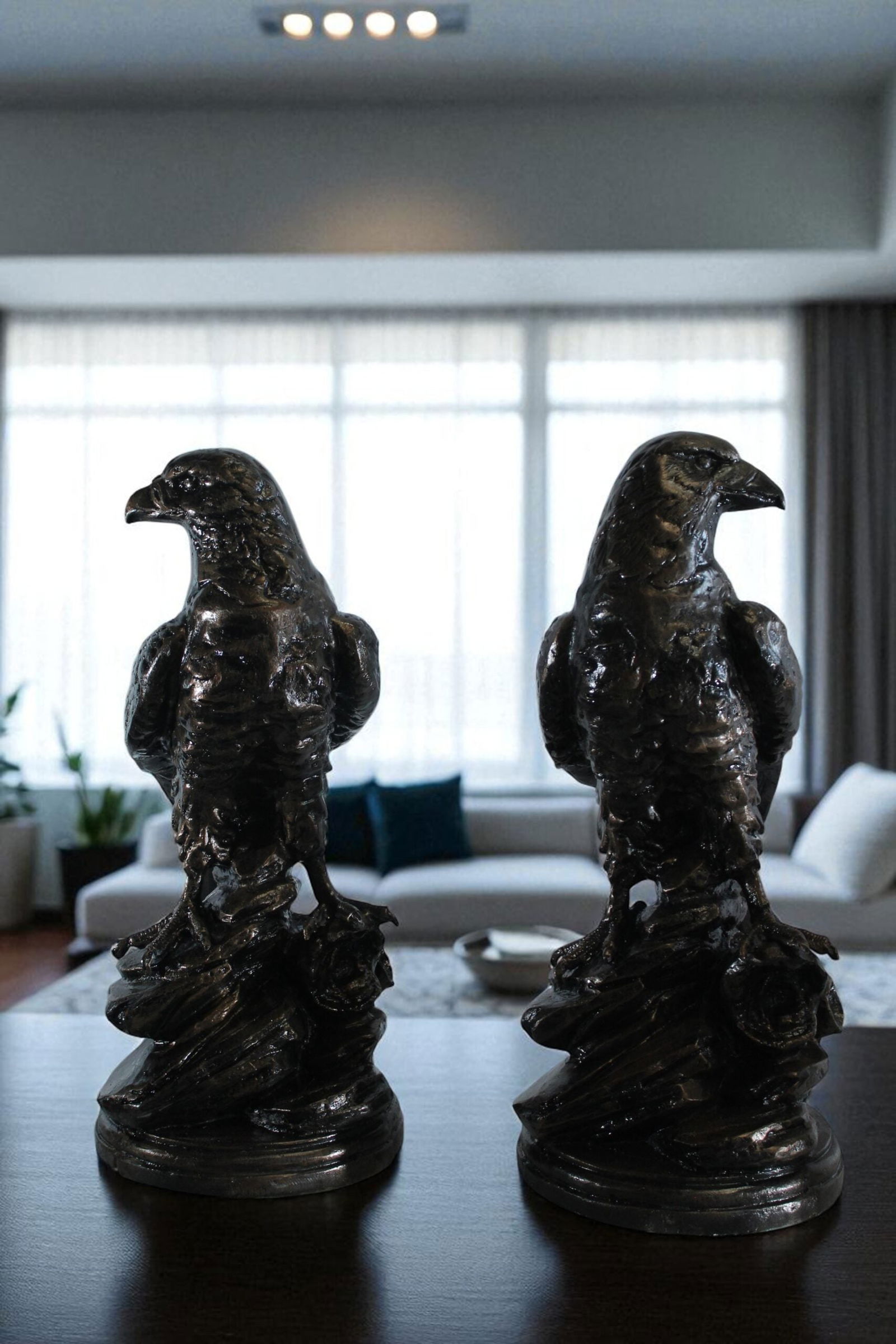 Pair of Aluminum Eagle Statues - Majestic Bird Sculptures with Detailed Feathers and Regal Presence - 11