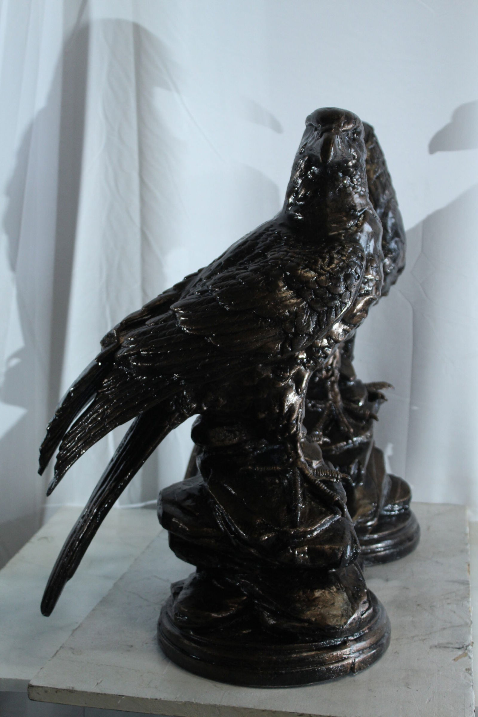 Pair of Aluminum Eagle Statues - Majestic Bird Sculptures with Detailed Feathers and Regal Presence - 8