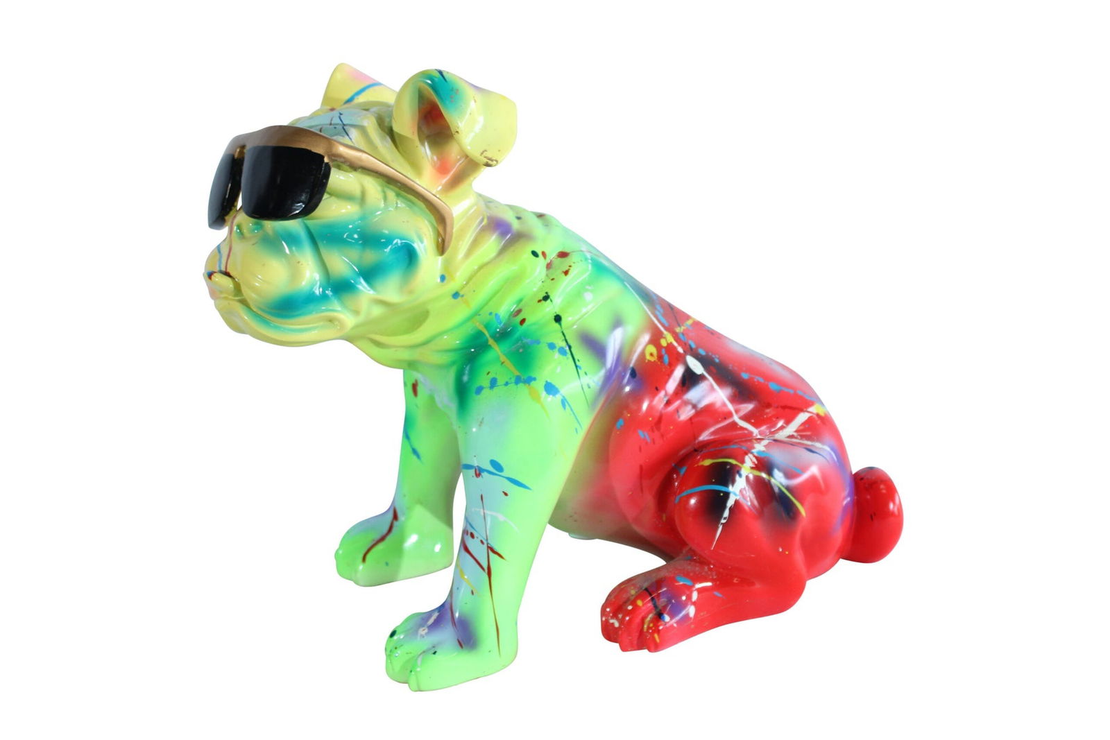 Colorful Resin Bulldog Statue with Sunglasses - Hand-Painted Multicolored Paint-Splatter Dog, Modern (1 of 12)
