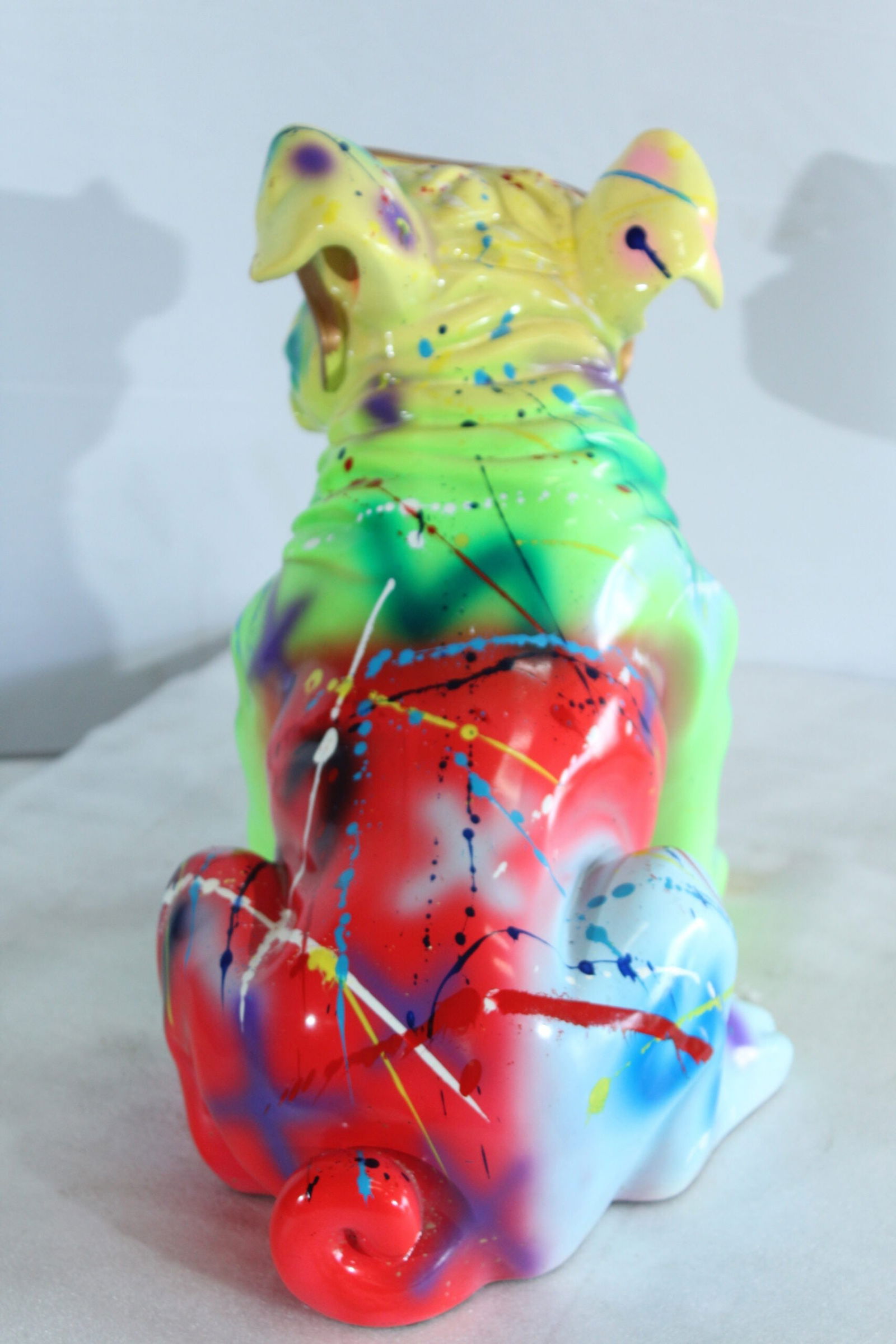 Colorful Resin Bulldog Statue with Sunglasses - Hand-Painted Multicolored Paint-Splatter Dog, Modern - 4