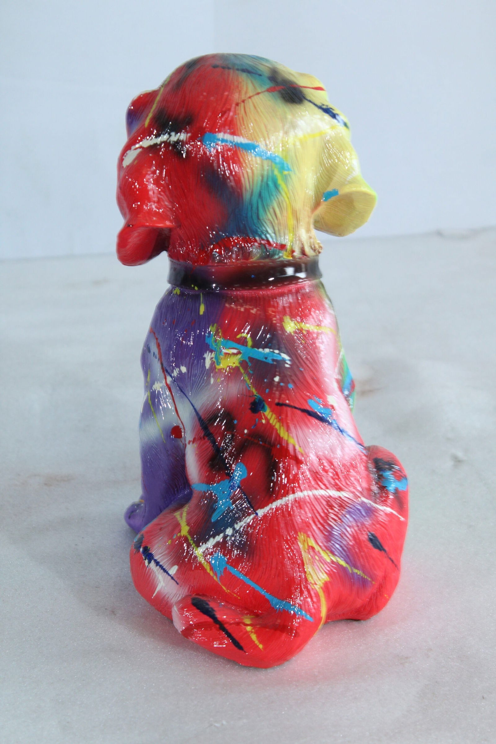 Resin Puppy Statue- Colorful Indoor/Outdoor Dog Sculpture with Abstract Multicolor Paint Splatter - 10