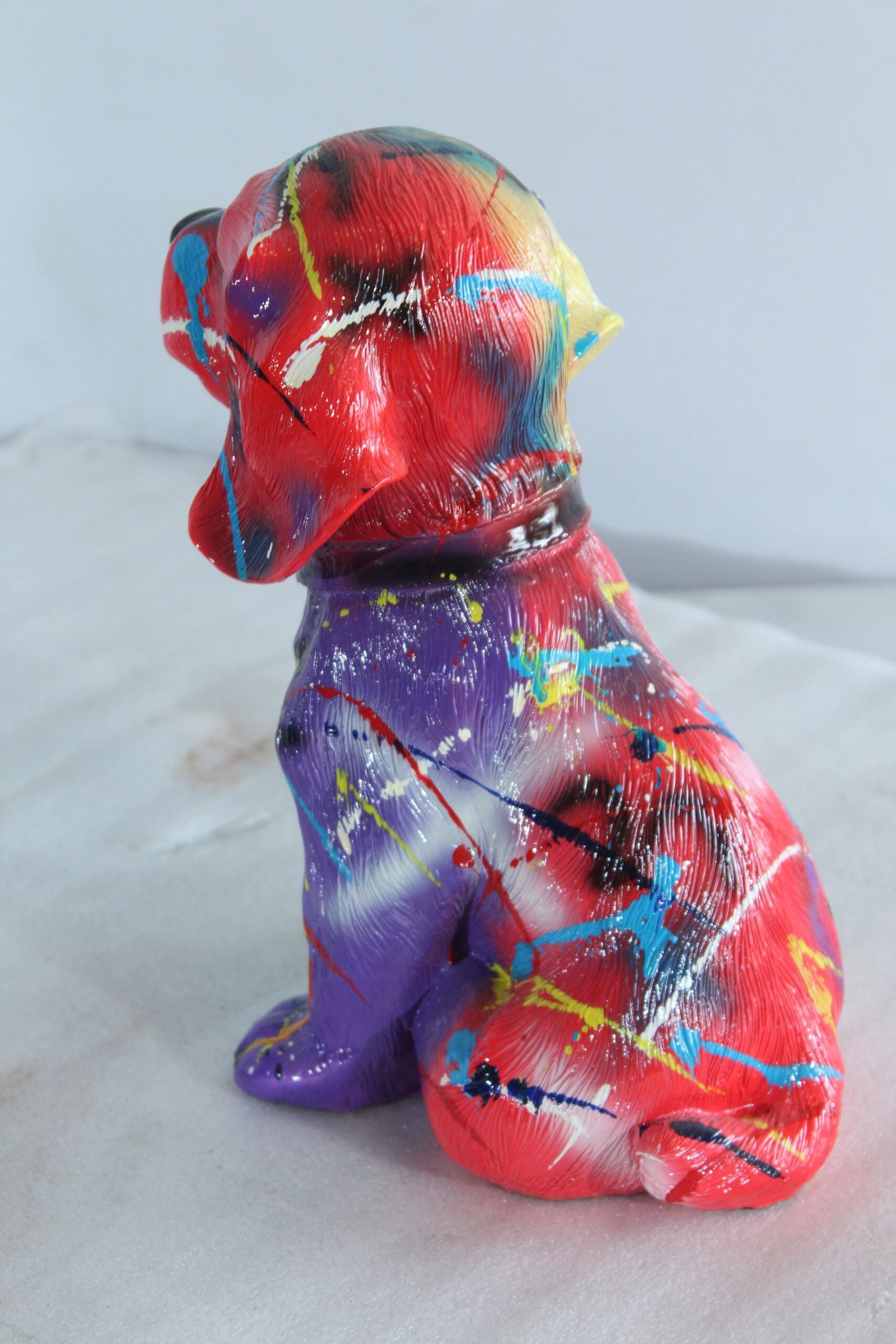 Resin Puppy Statue- Colorful Indoor/Outdoor Dog Sculpture with Abstract Multicolor Paint Splatter - 11