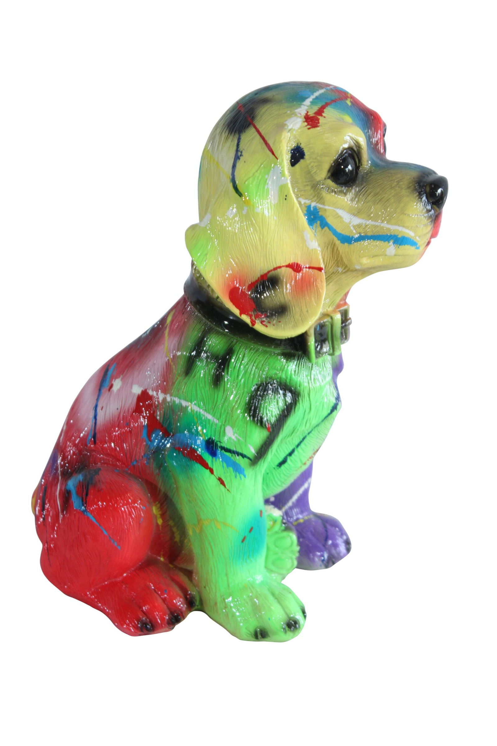 Resin Puppy Statue- Colorful Indoor/Outdoor Dog Sculpture with Abstract Multicolor Paint Splatter (1 of 12)