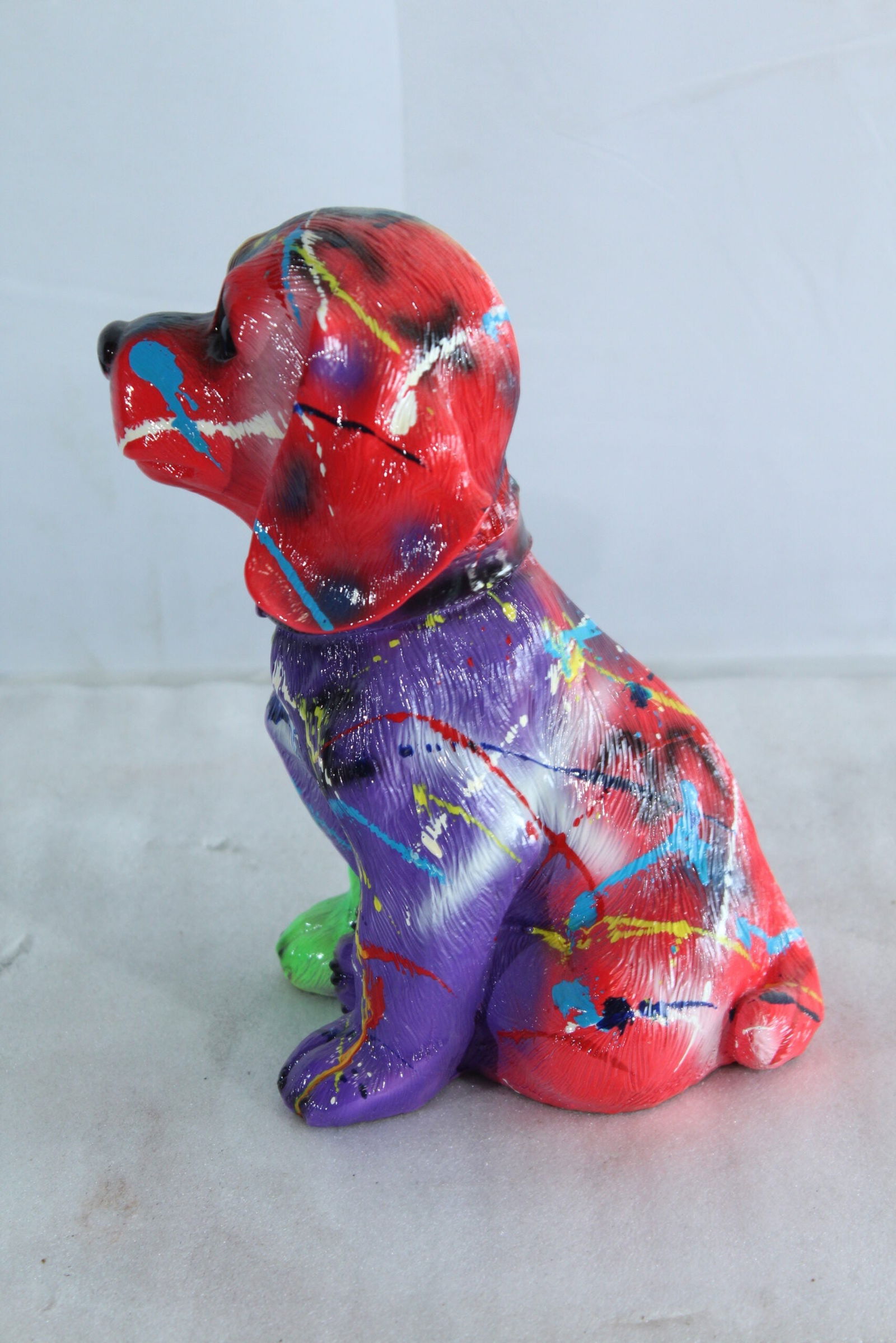 Resin Puppy Statue- Colorful Indoor/Outdoor Dog Sculpture with Abstract Multicolor Paint Splatter - 3