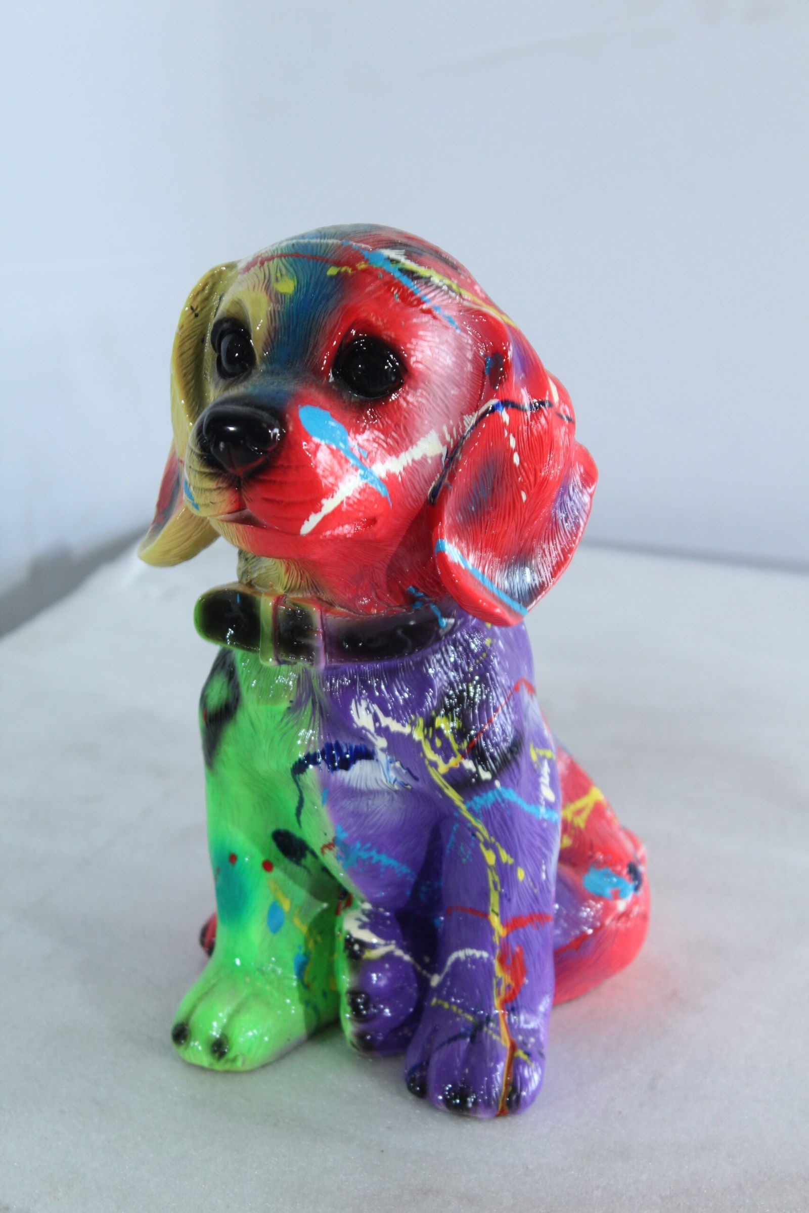 Resin Puppy Statue- Colorful Indoor/Outdoor Dog Sculpture with Abstract Multicolor Paint Splatter - 5