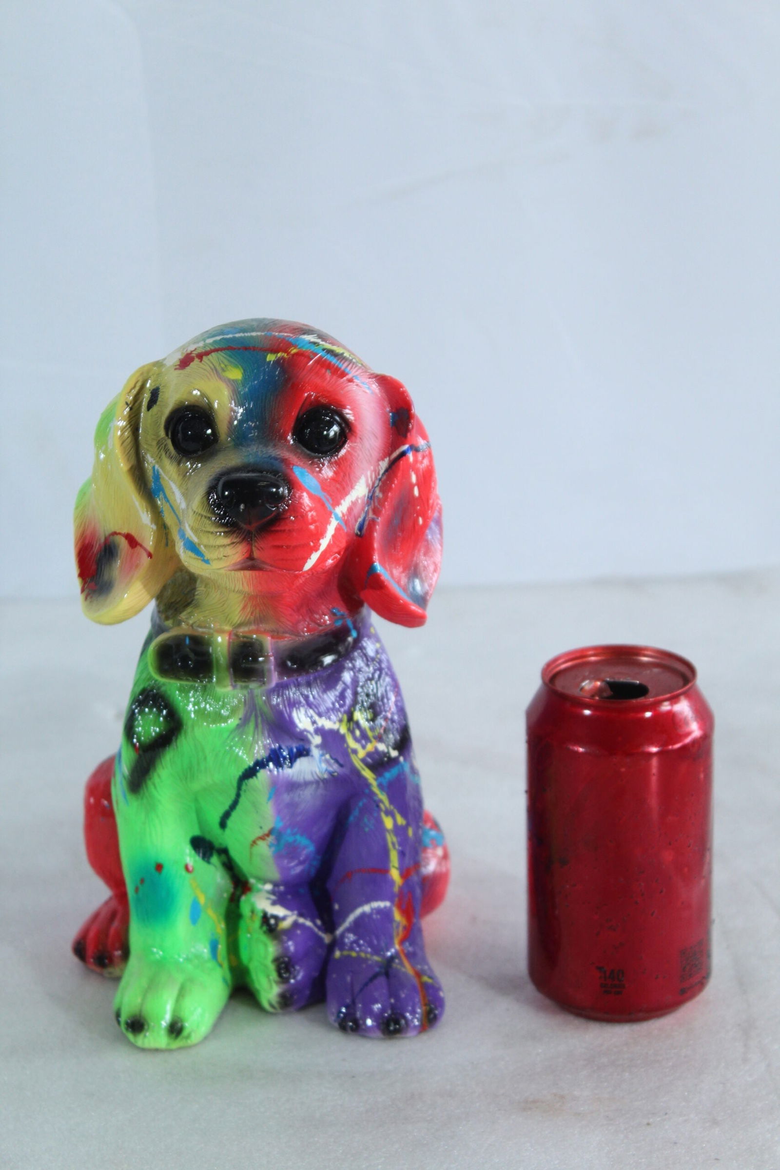 Resin Puppy Statue- Colorful Indoor/Outdoor Dog Sculpture with Abstract Multicolor Paint Splatter - 6