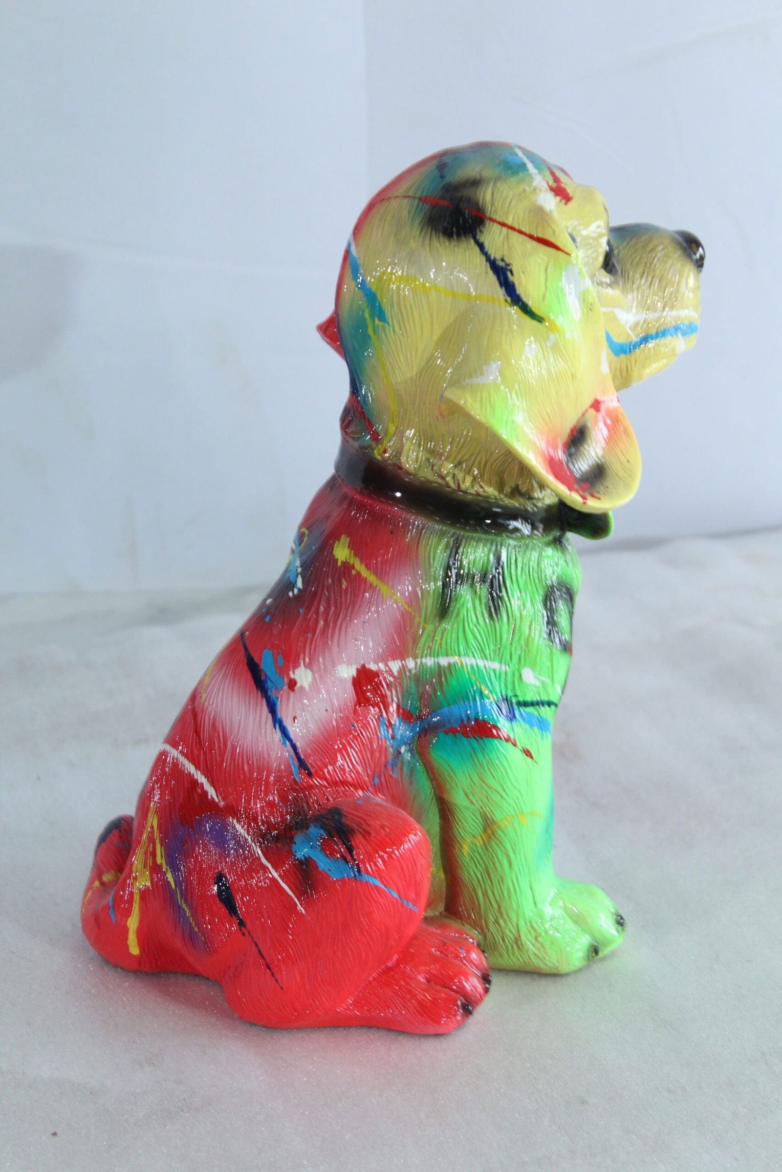 Resin Puppy Statue- Colorful Indoor/Outdoor Dog Sculpture with Abstract Multicolor Paint Splatter - 8