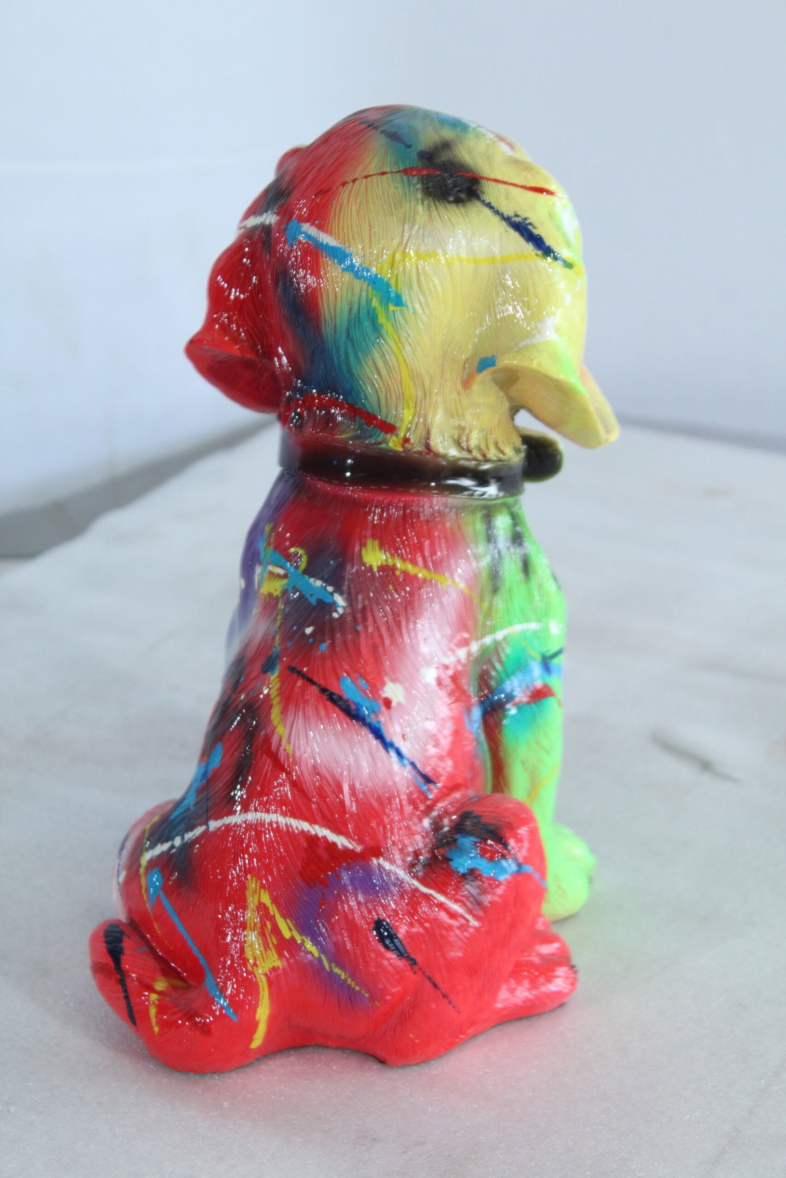 Resin Puppy Statue- Colorful Indoor/Outdoor Dog Sculpture with Abstract Multicolor Paint Splatter - 9