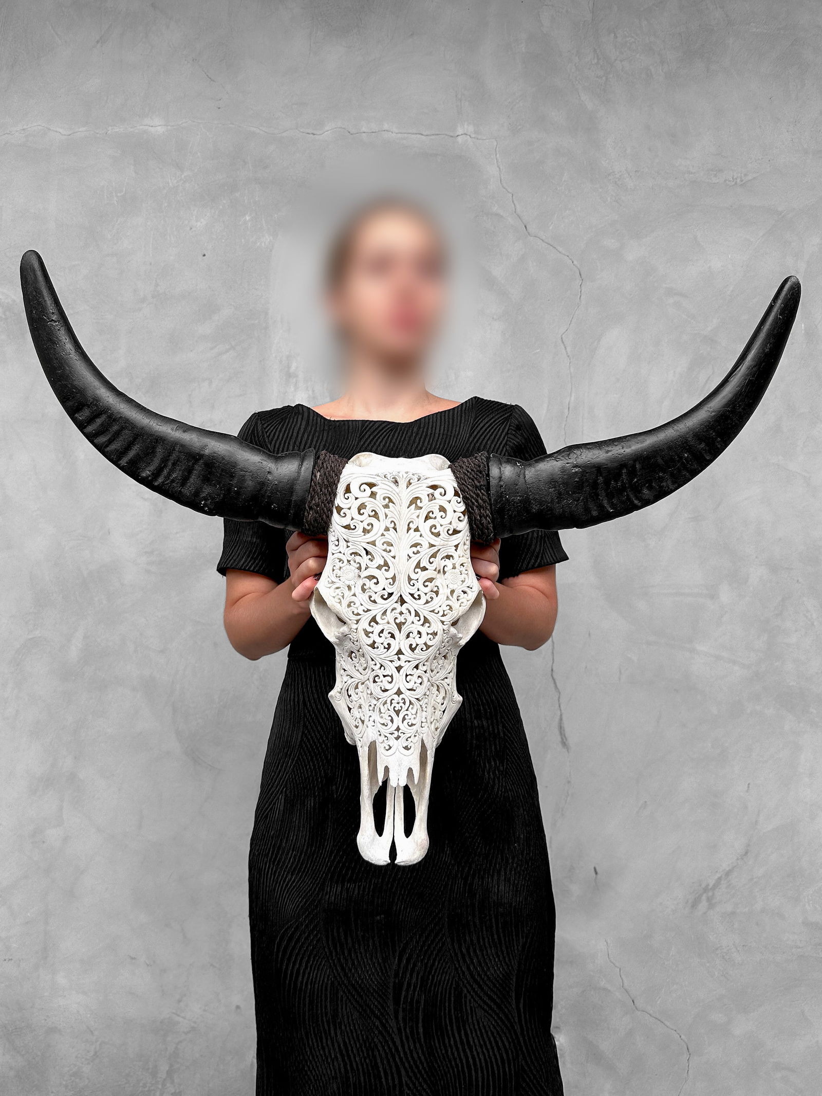 White buffalo skull - Traditional Balinese motif - 2