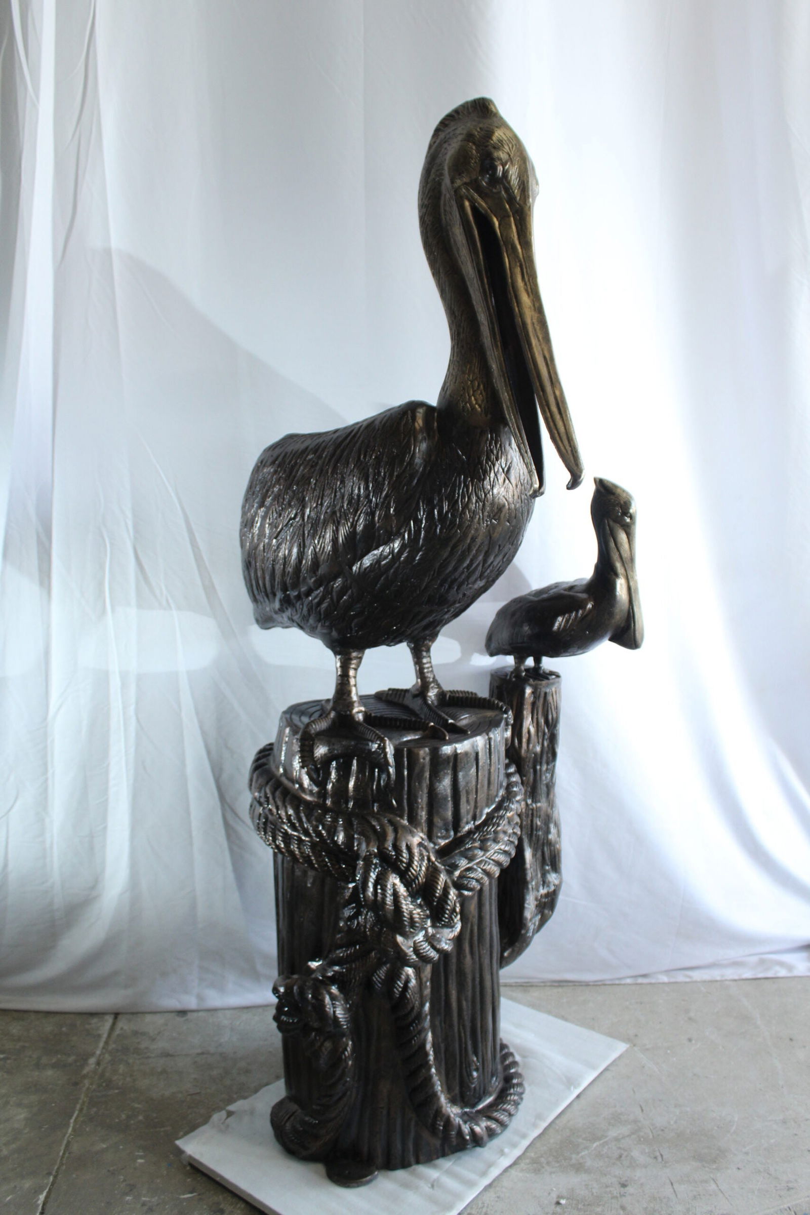 Giant Aluminum Mama Pelican with Baby Pelican Statue on Post 40" x 33" x 78"H - 10