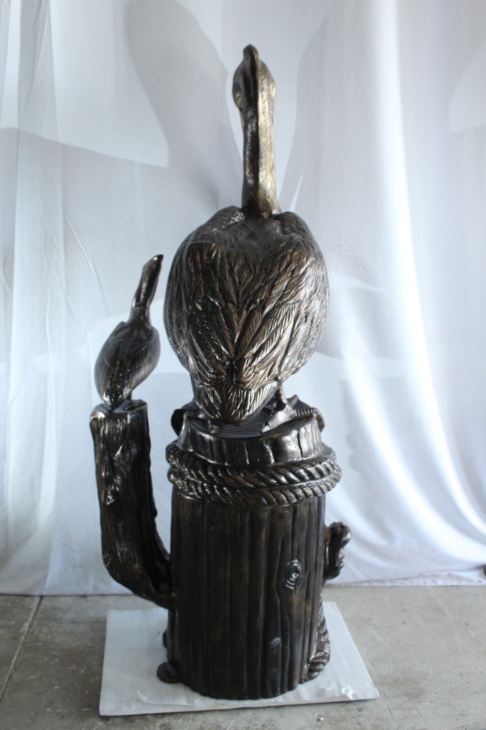 Giant Aluminum Mama Pelican with Baby Pelican Statue on Post 40" x 33" x 78"H - 2
