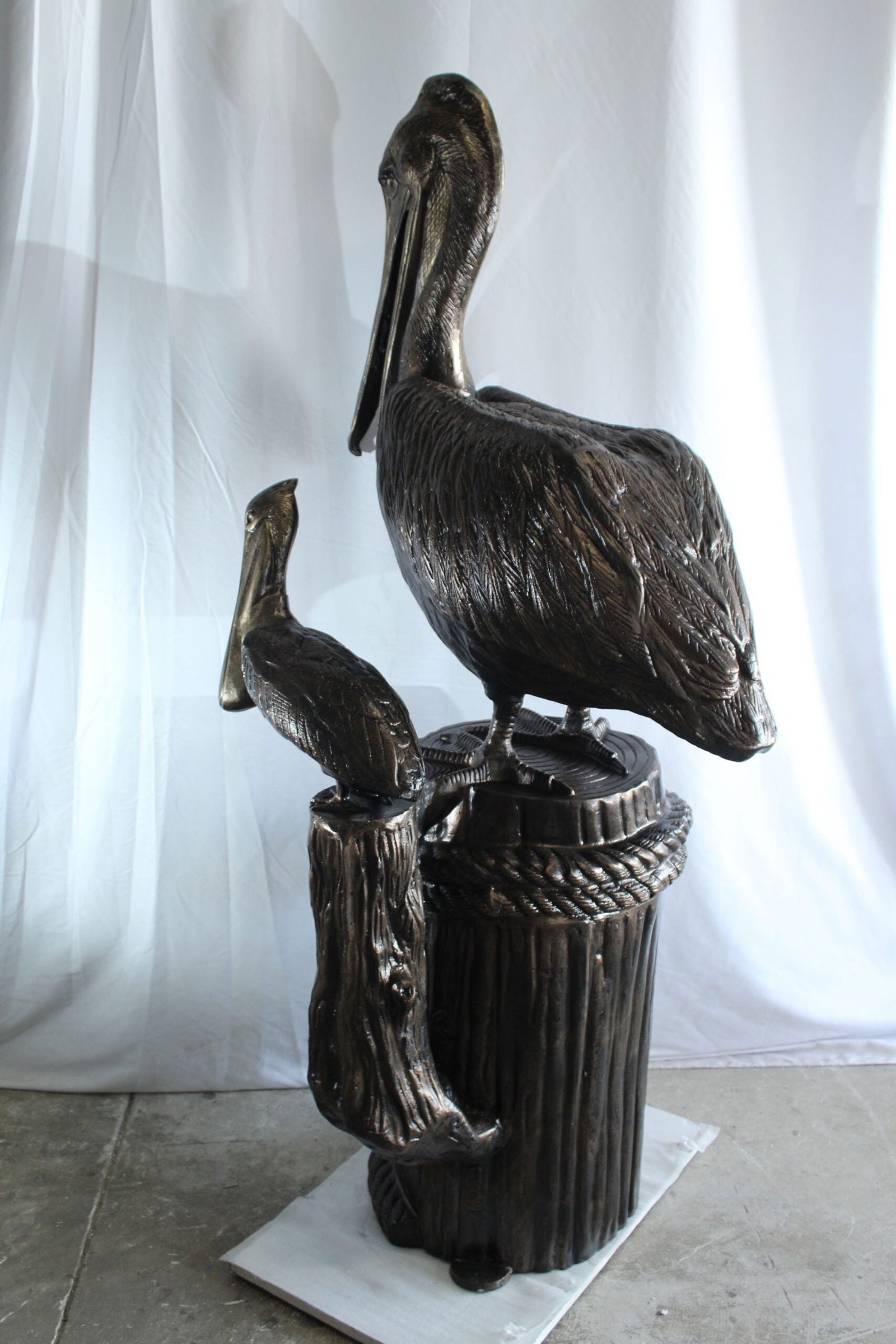 Giant Aluminum Mama Pelican with Baby Pelican Statue on Post 40" x 33" x 78"H - 3