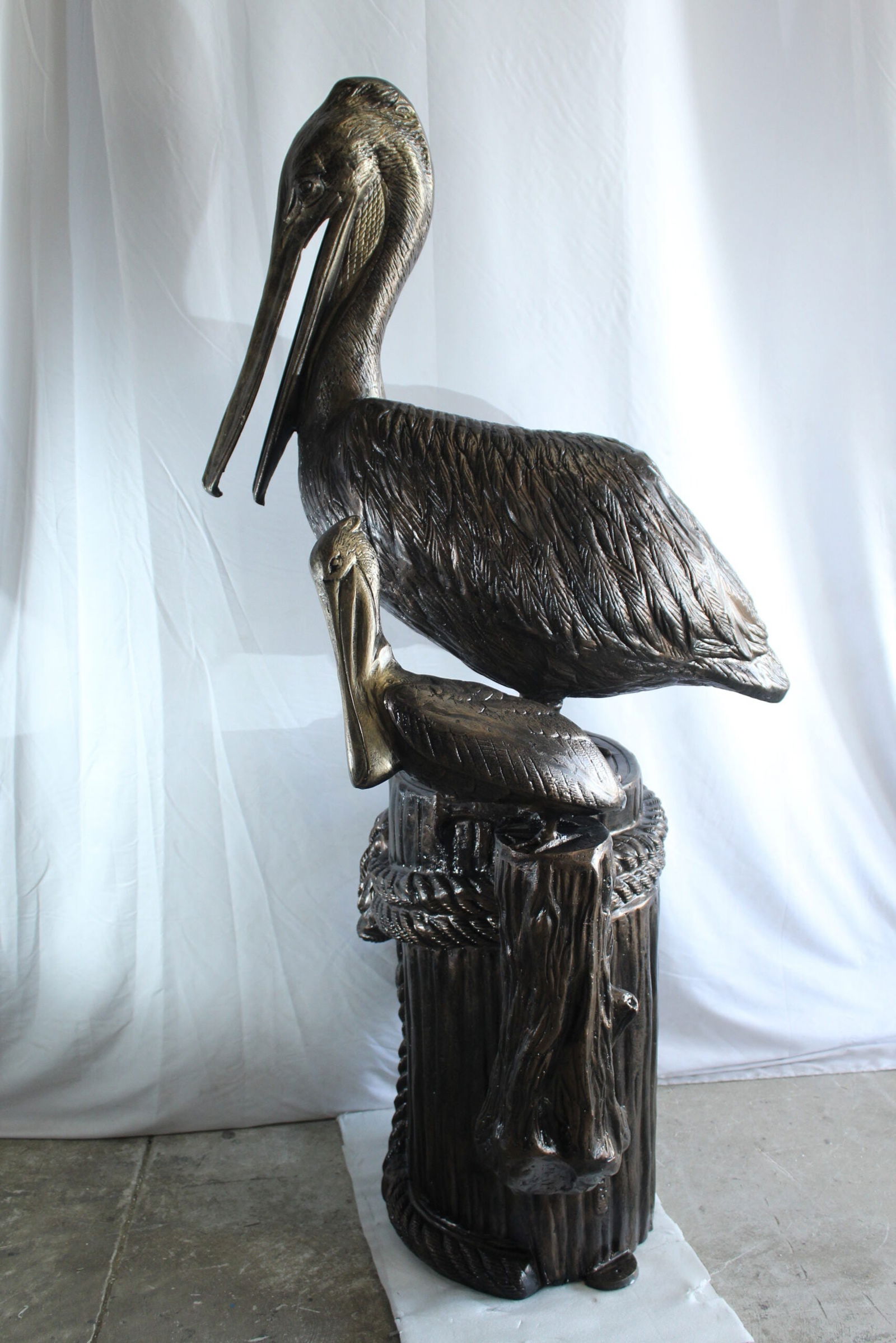 Giant Aluminum Mama Pelican with Baby Pelican Statue on Post 40" x 33" x 78"H - 4