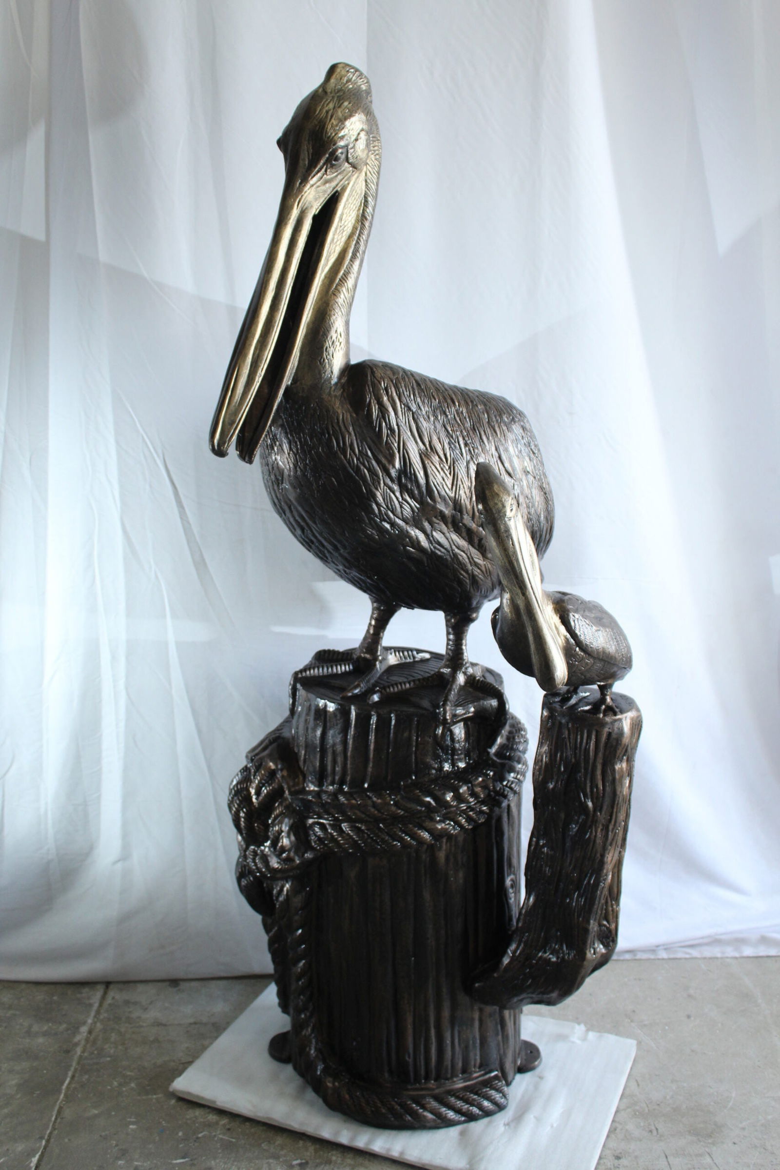 Giant Aluminum Mama Pelican with Baby Pelican Statue on Post 40" x 33" x 78"H - 5