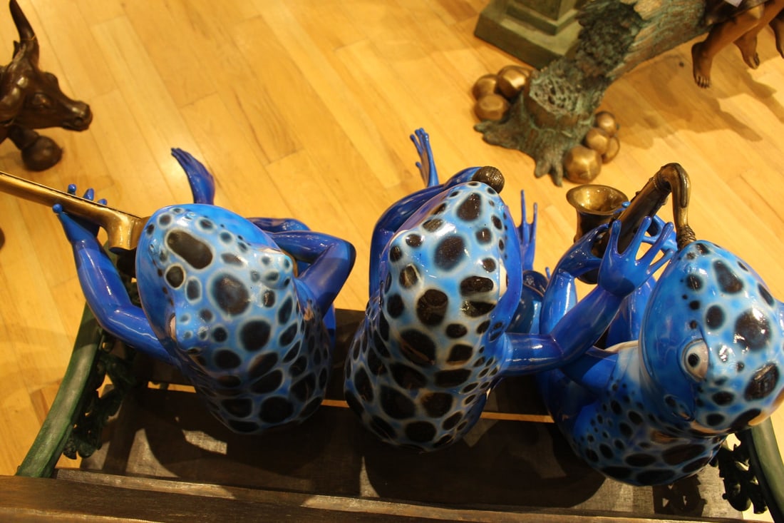 Musical Frogs on a Bench Bronze Statue - Size: 41"L x 23"W x 33"H. - 10