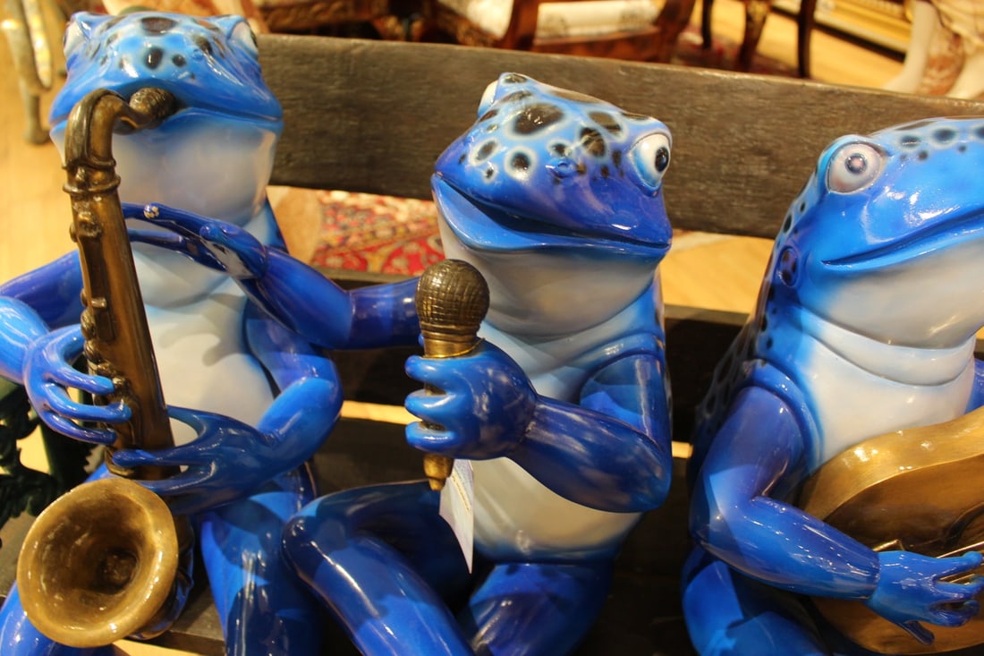 Musical Frogs on a Bench Bronze Statue - Size: 41"L x 23"W x 33"H. - 12