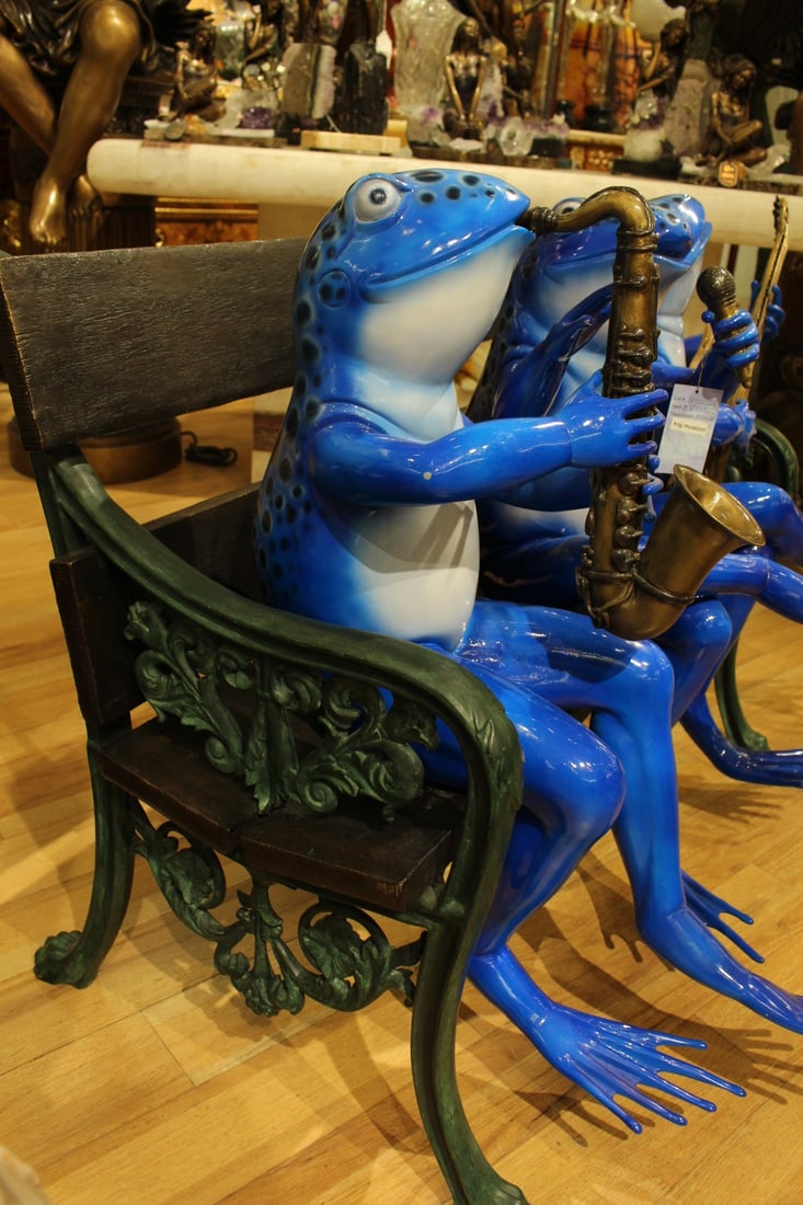 Musical Frogs on a Bench Bronze Statue - Size: 41"L x 23"W x 33"H. - 6