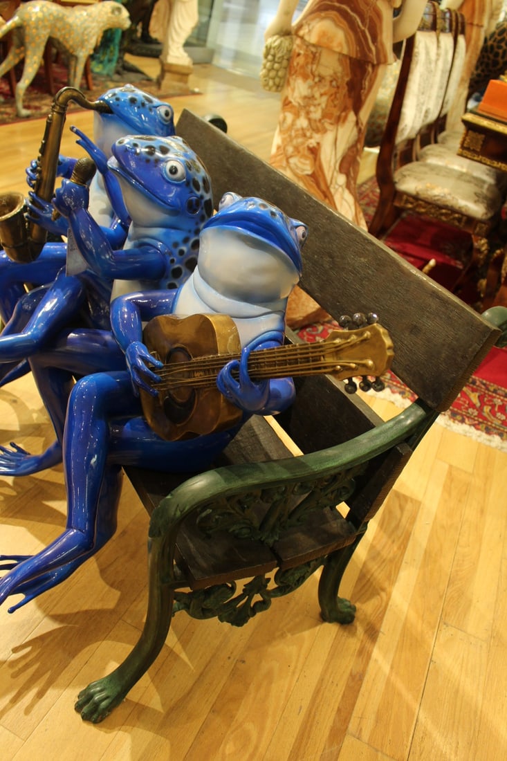Musical Frogs on a Bench Bronze Statue - Size: 41"L x 23"W x 33"H. - 8