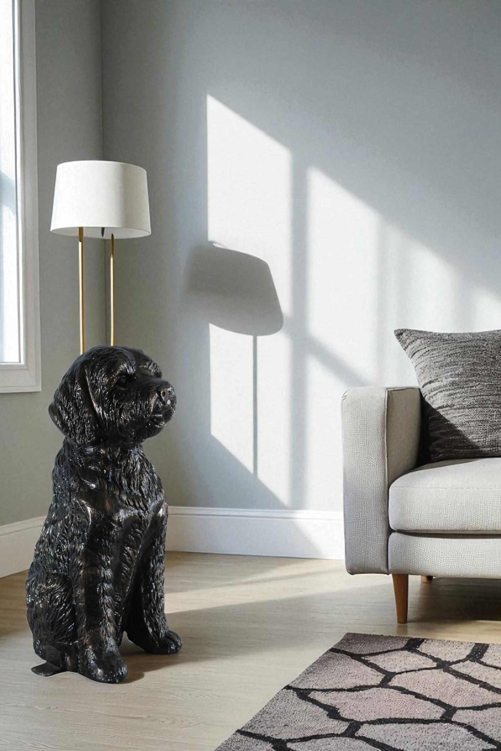 Aluminum Goldendoodle Dog Statue with Curly Fur Detail - Bronze-Style Pet Sculpture for Indoor & - 11