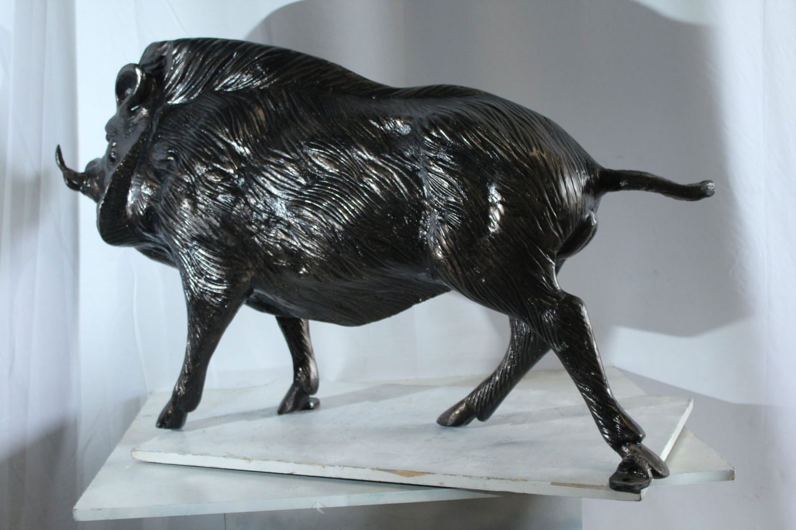 Aluminum Wild Boar Statue with Textured Fur and Powerful Stance - Rustic Razorback Animal Decor - - 11
