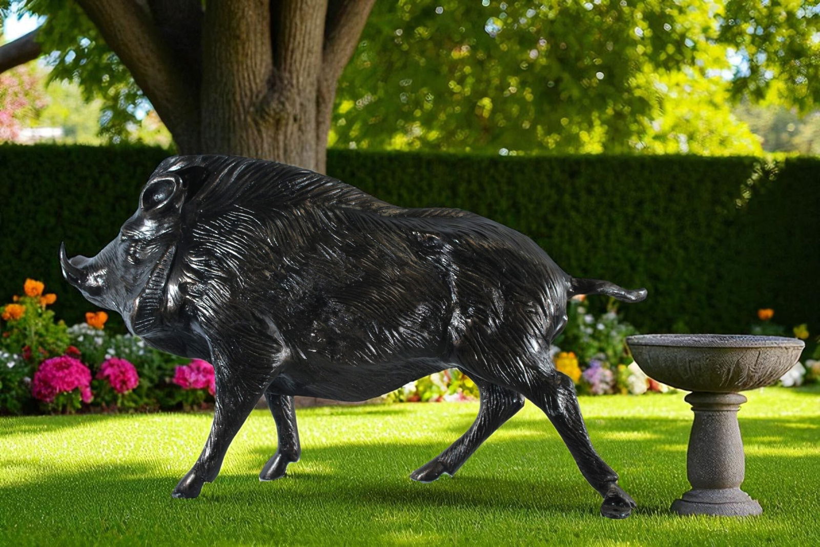 Aluminum Wild Boar Statue with Textured Fur and Powerful Stance - Rustic Razorback Animal Decor - - 12