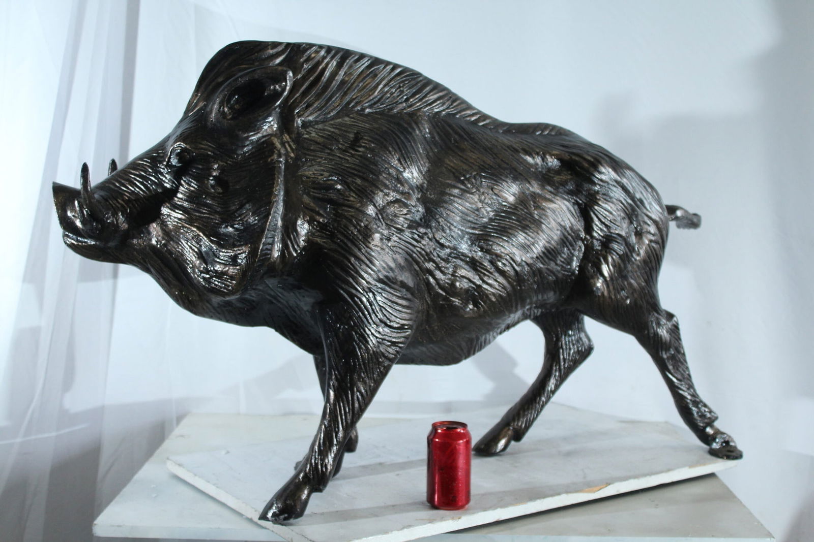 Aluminum Wild Boar Statue with Textured Fur and Powerful Stance - Rustic Razorback Animal Decor - - 3