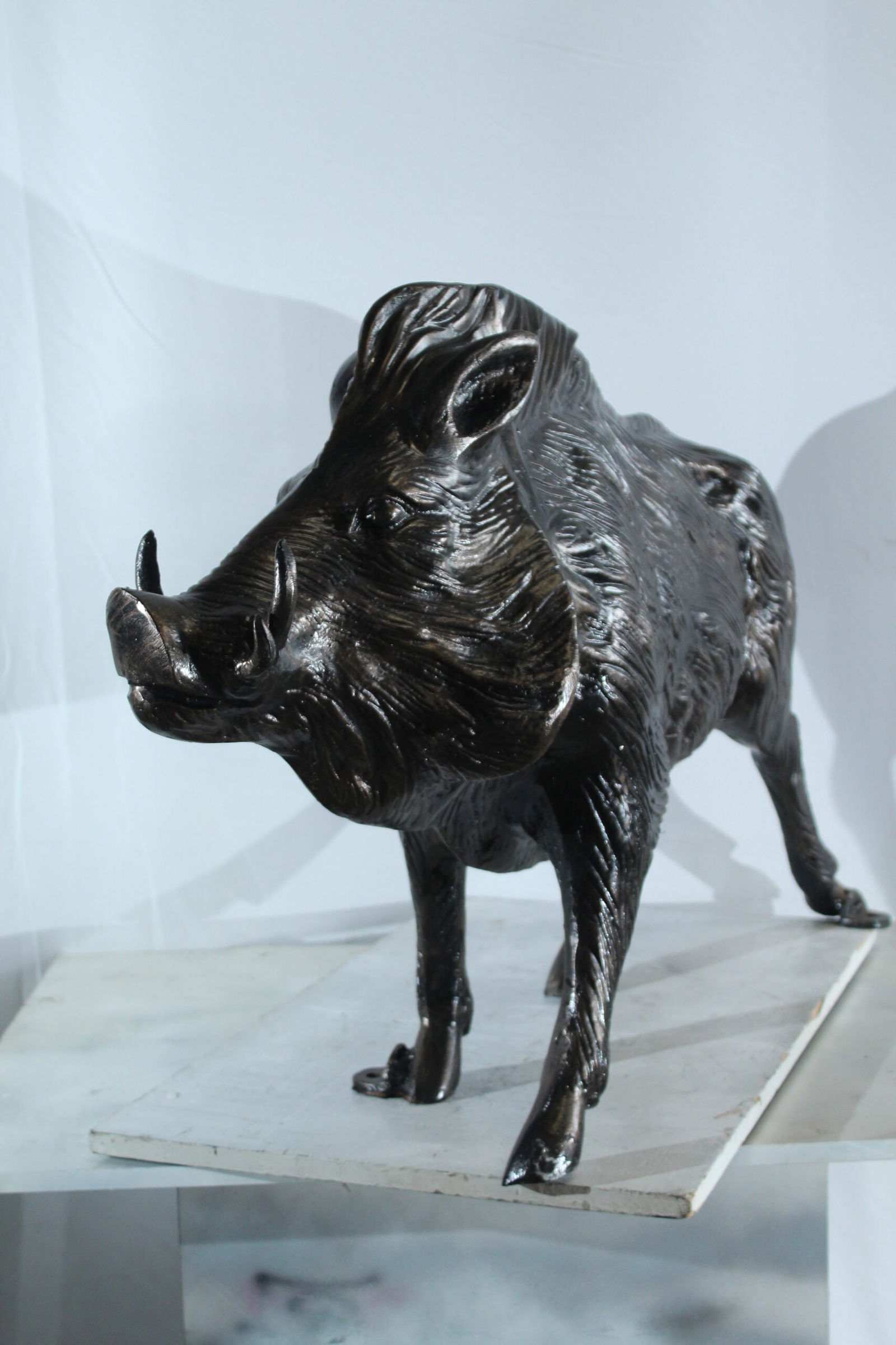 Aluminum Wild Boar Statue with Textured Fur and Powerful Stance - Rustic Razorback Animal Decor - - 4