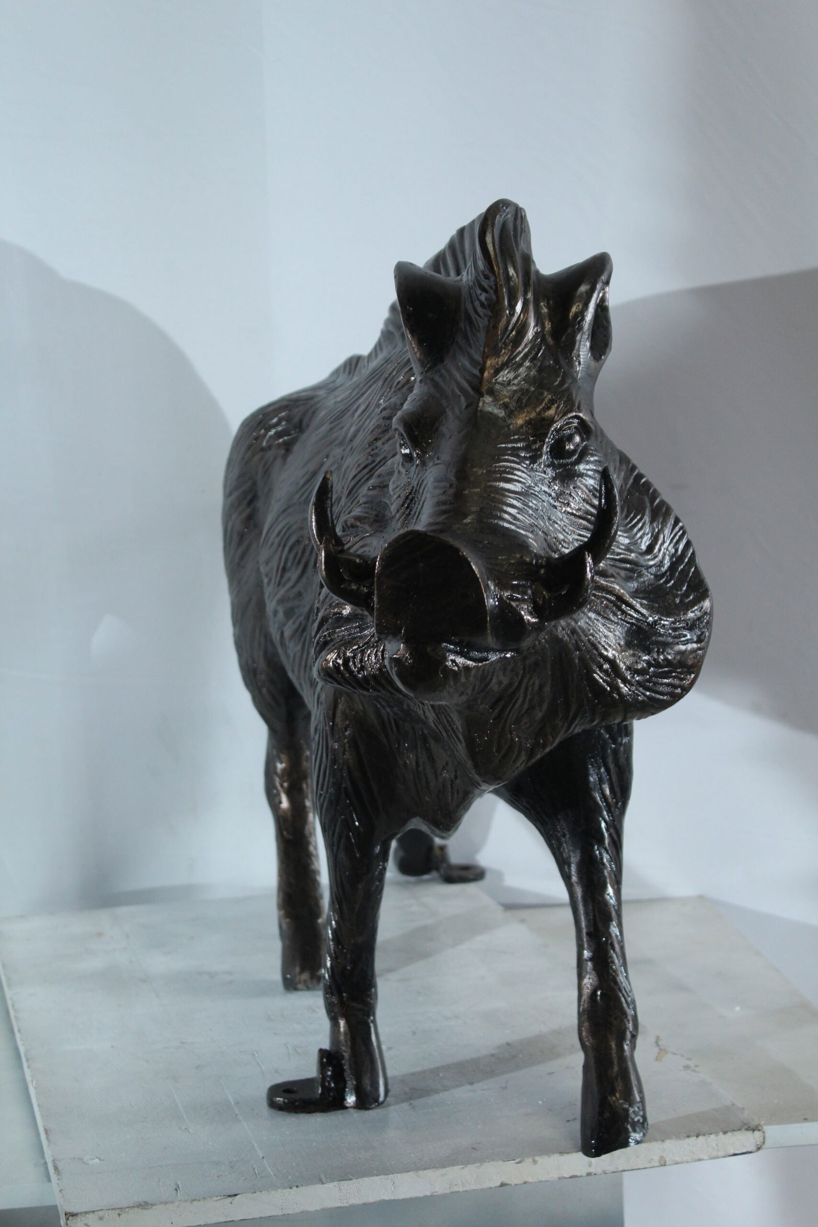 Aluminum Wild Boar Statue with Textured Fur and Powerful Stance - Rustic Razorback Animal Decor - - 5