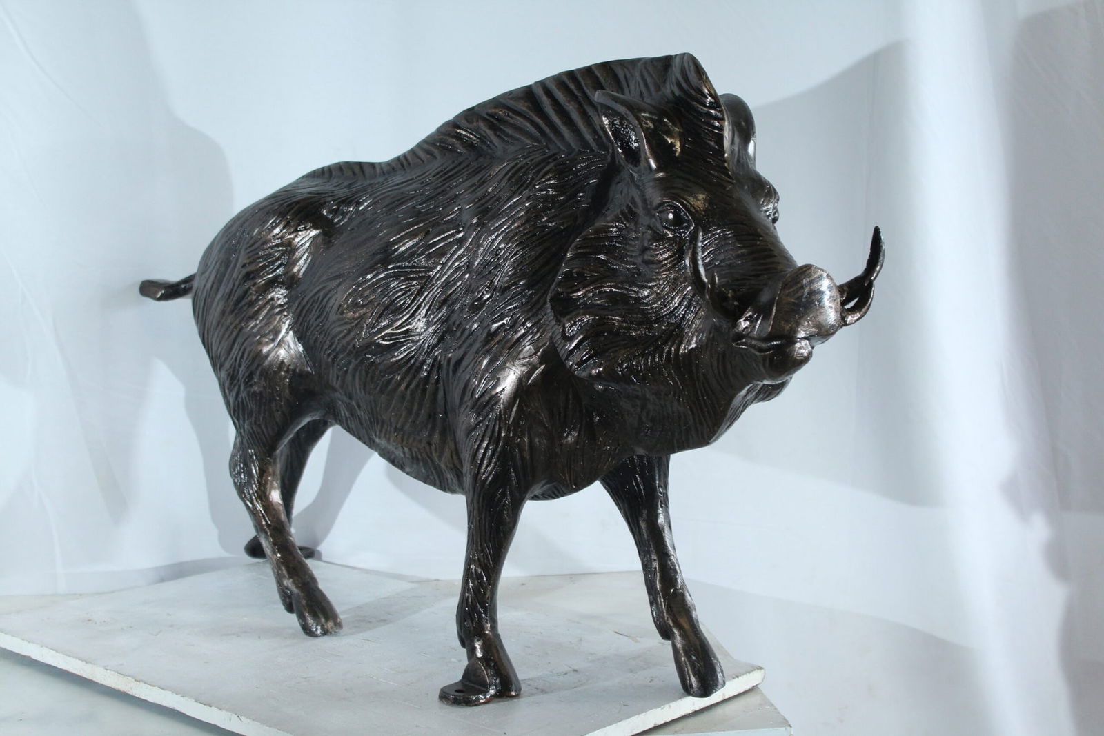 Aluminum Wild Boar Statue with Textured Fur and Powerful Stance - Rustic Razorback Animal Decor - - 6