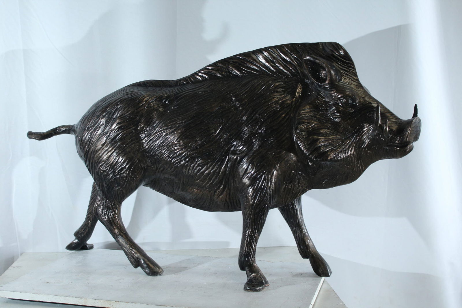 Aluminum Wild Boar Statue with Textured Fur and Powerful Stance - Rustic Razorback Animal Decor - - 7