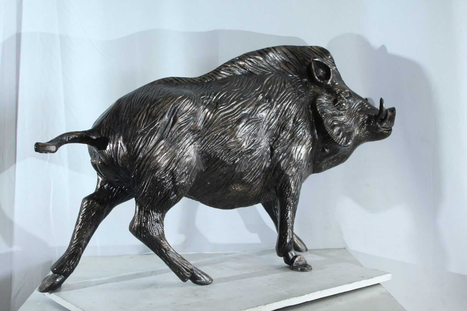 Aluminum Wild Boar Statue with Textured Fur and Powerful Stance - Rustic Razorback Animal Decor - - 8