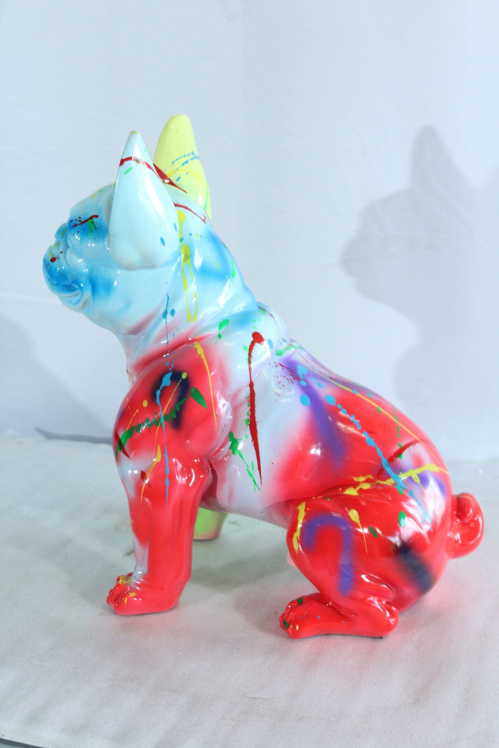 Colorful Resin French Bulldog Statue -Tall Hand-Painted Pop Art Dog Figurine with Bold Splash - 12